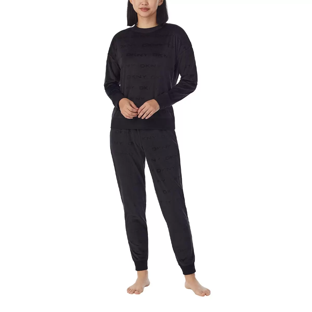 DKNY 女長袖睡衣套組 黑 XL