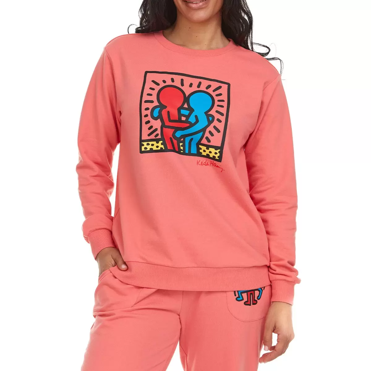 Keith Haring 女印花休閒長袖上衣 粉 L