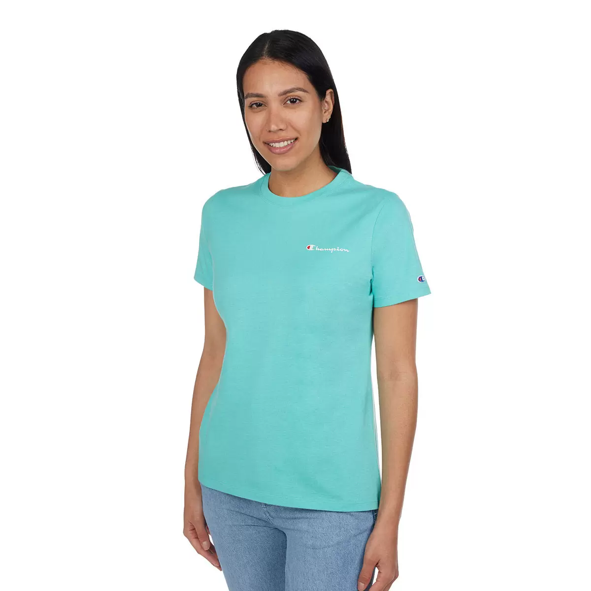Champion 女Logo純棉圓領短袖上衣 藍 M