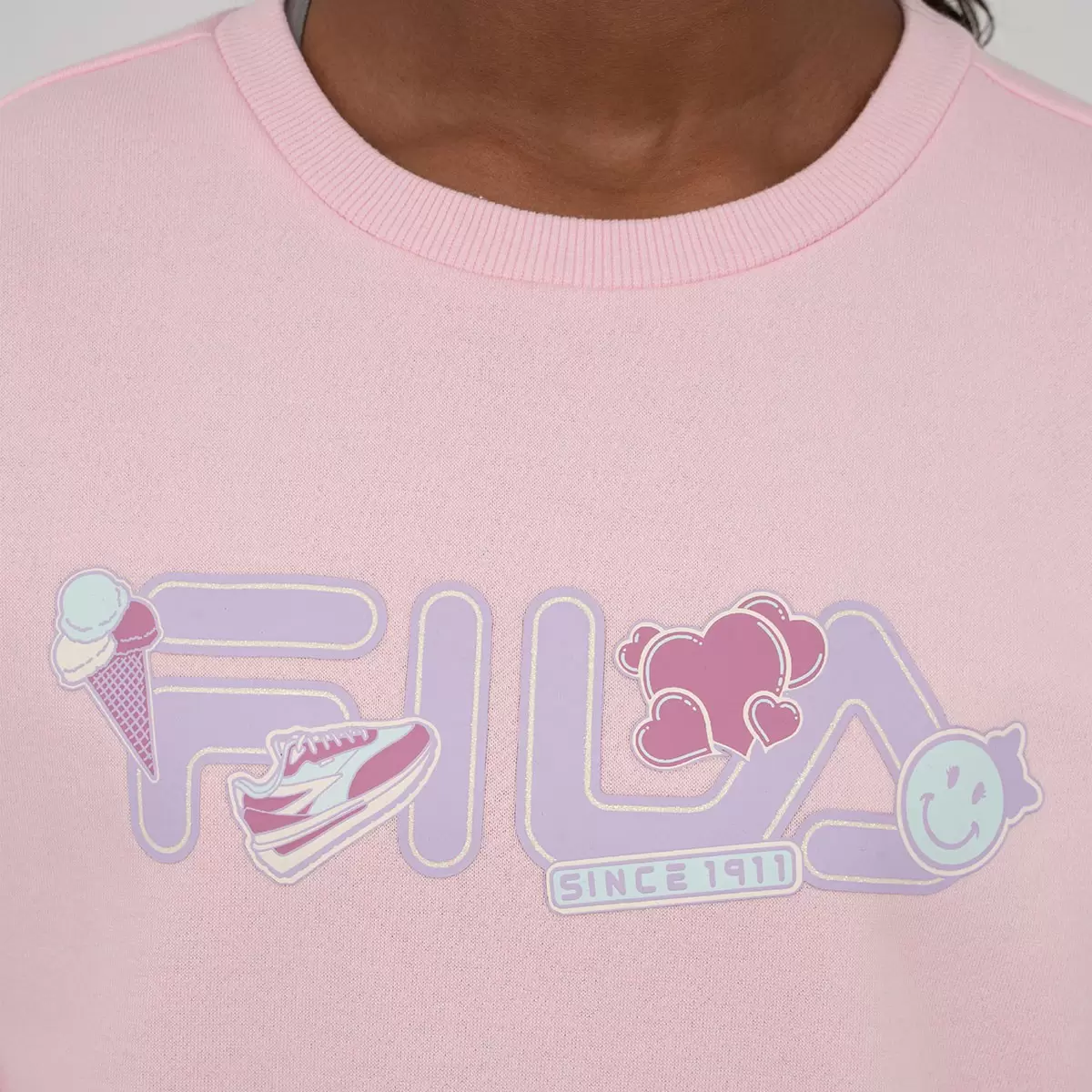Fila 兒童圓領刷毛長袖上衣 粉紅 XS