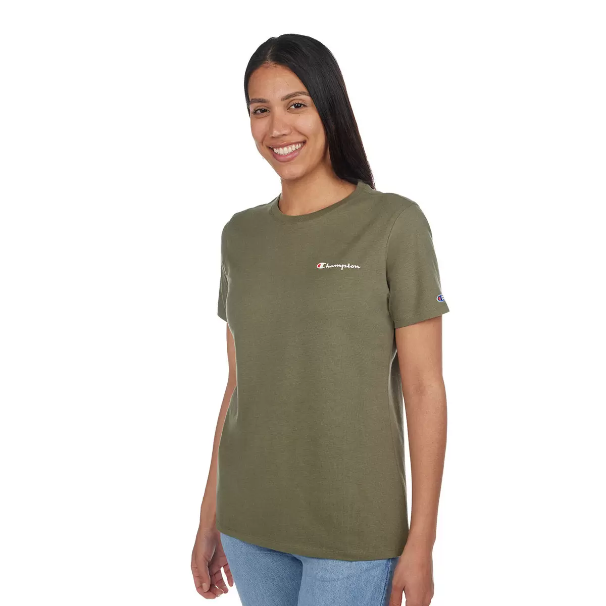 Champion 女Logo純棉圓領短袖上衣 橄欖 XL