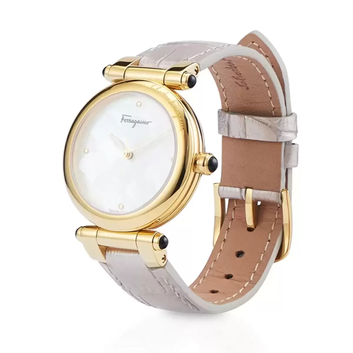 Salvatore Ferragamo Idillio系列 不鏽鋼石英計時女錶 珍珠白