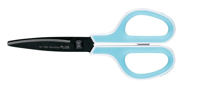 PLUS不沾膠剪刀為日本高銷售產品,附安全保護蓋,攜帶更安全。不易沾黏膠帶,不易生鏽。