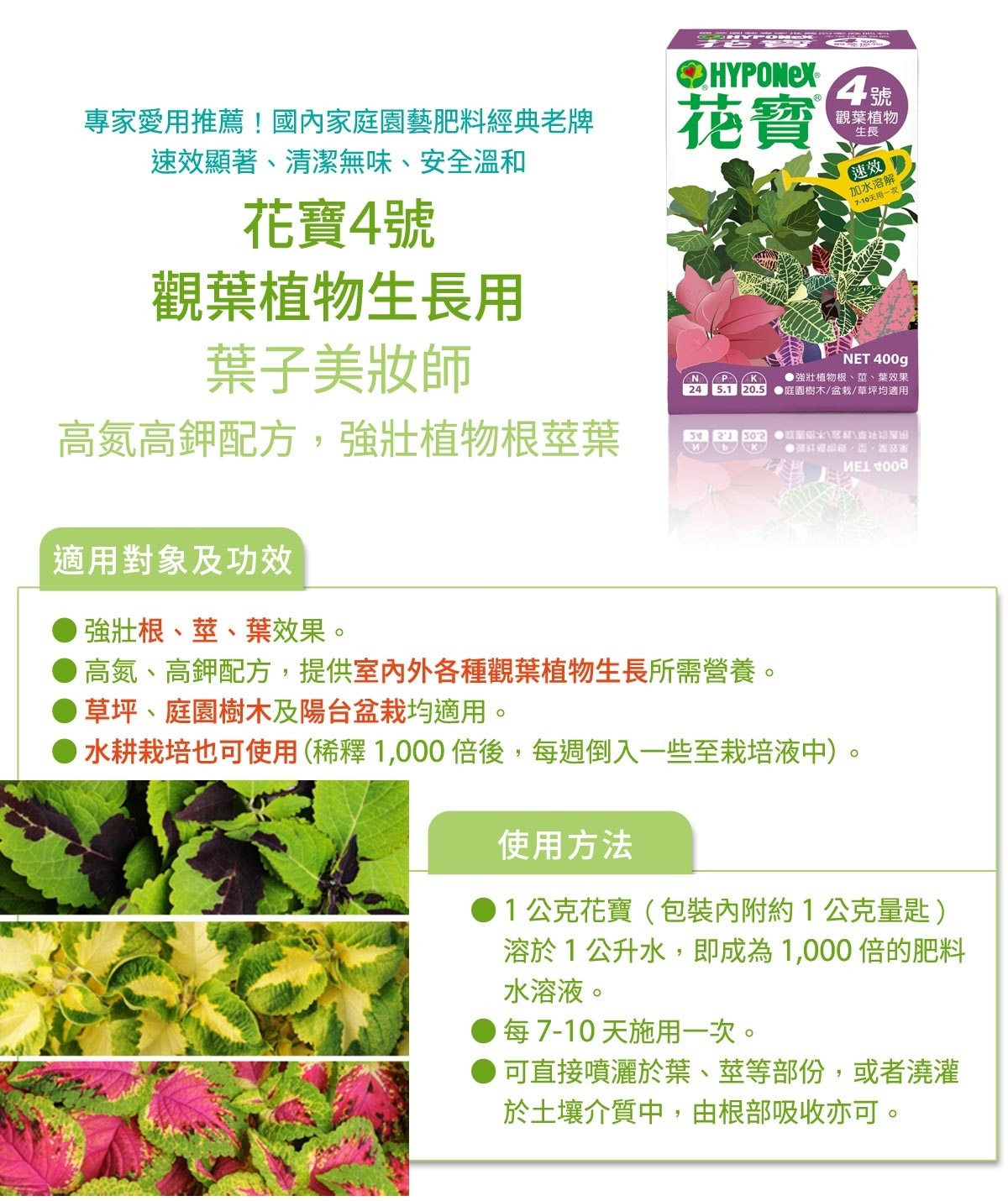 花寶4號肥料觀葉植物生長400公克x 3入 Costco 好市多