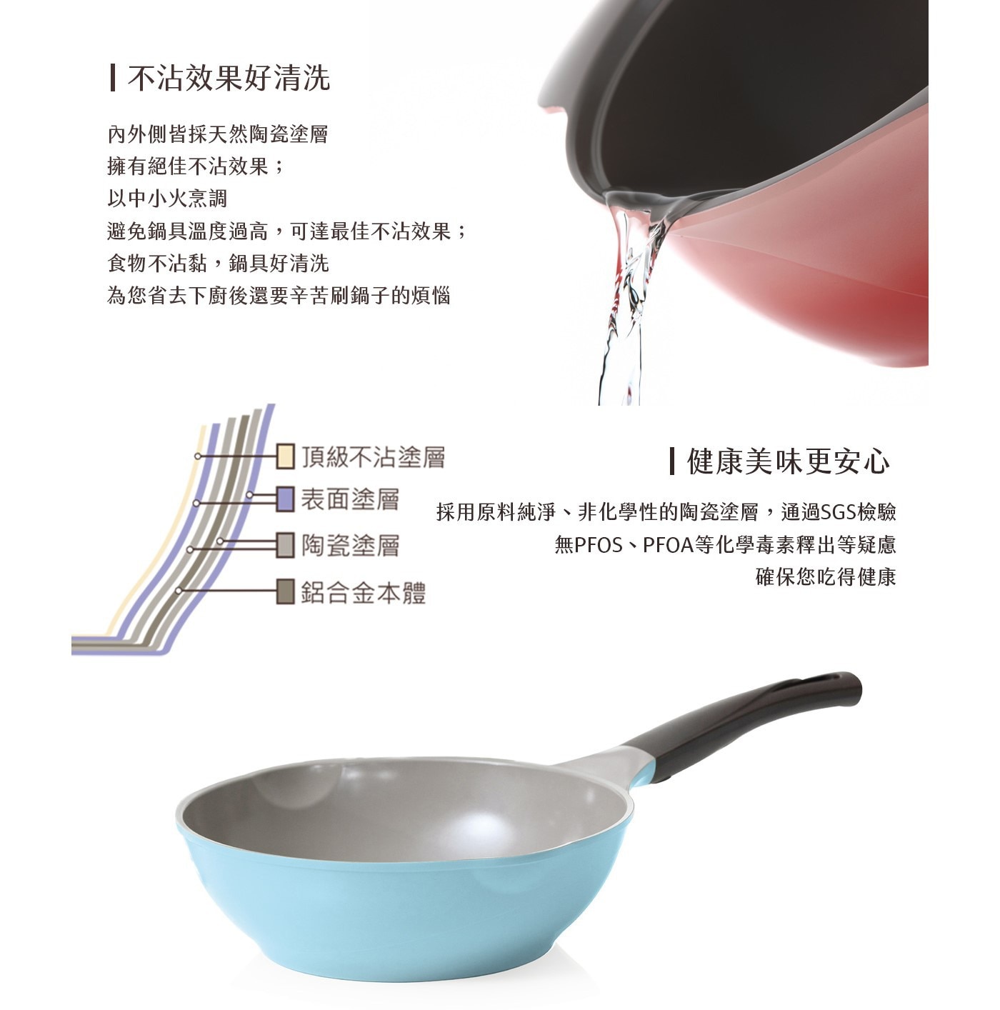 韓國Chef Topf 薔薇玫瑰系列26公分不沾炒鍋，頂級陶瓷塗層、絕佳不沾效果，不含PFOA、PFOS，內徑26cm，適合中小家庭使用。