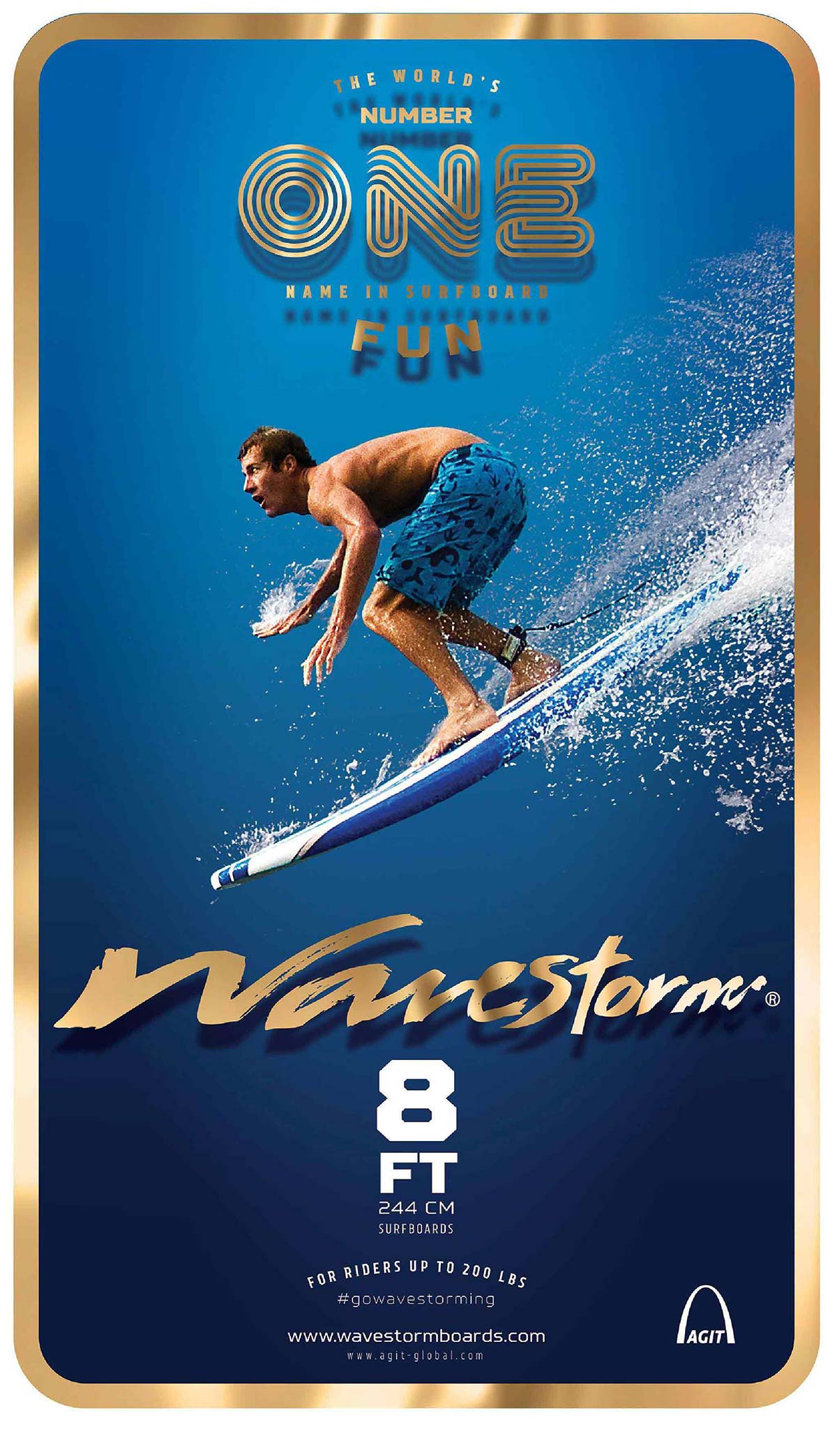 Wavestorm 8' 衝浪板,產品尺寸：約長２４４ｘ寬５７ｘ厚８公分,最高承載重量約９１公斤／２００磅,商品重量：約５.２公斤。
