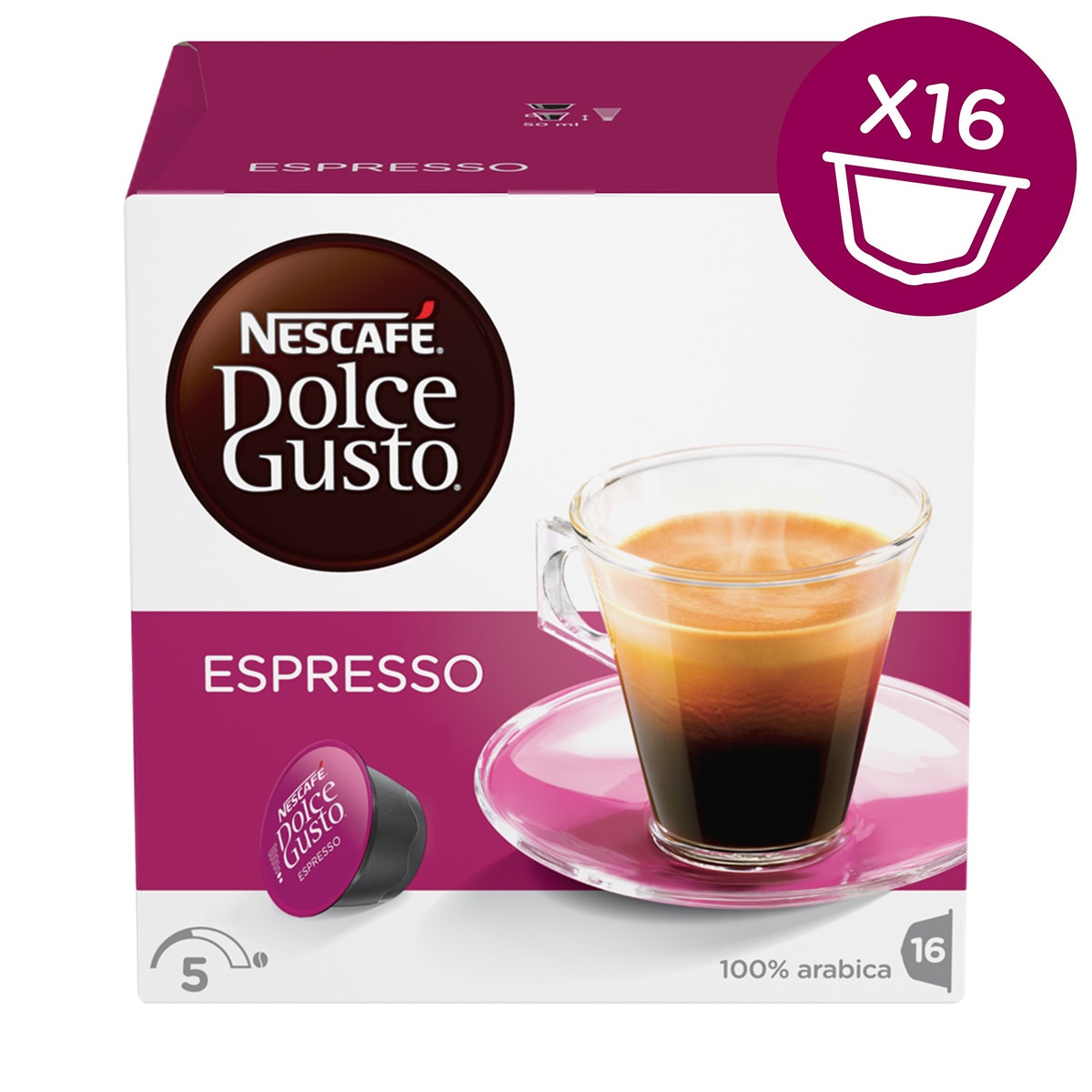 Dolce Gusto 雀巢義式濃縮咖啡產自西班牙含16顆膠囊,可沖泡16杯經典的義式濃縮咖啡。