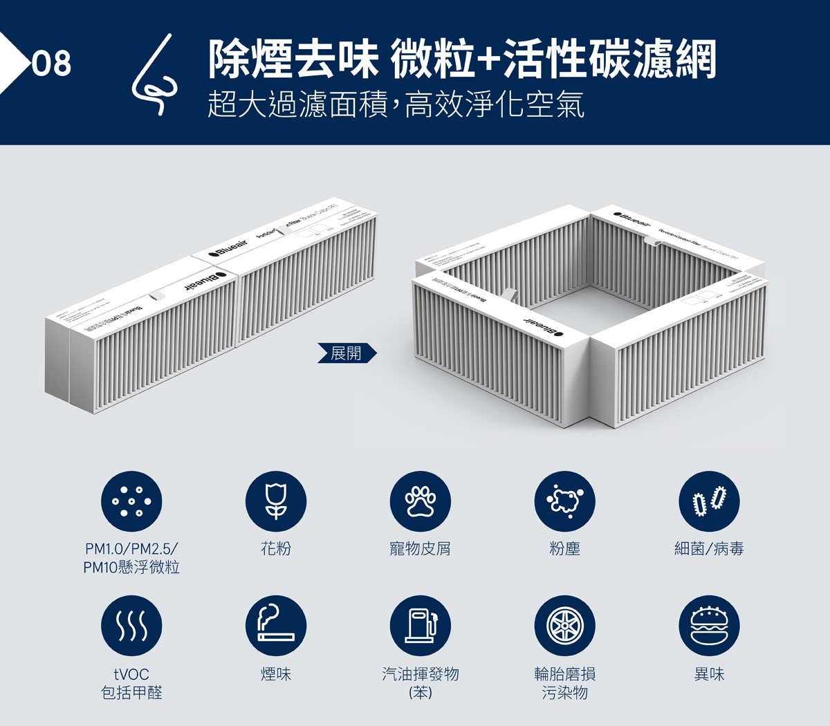 Blueair 車用空氣清淨機(P1)與濾網，除煙去味，微粒加活性碳濾網，超大過濾面積，高效淨化空氣。