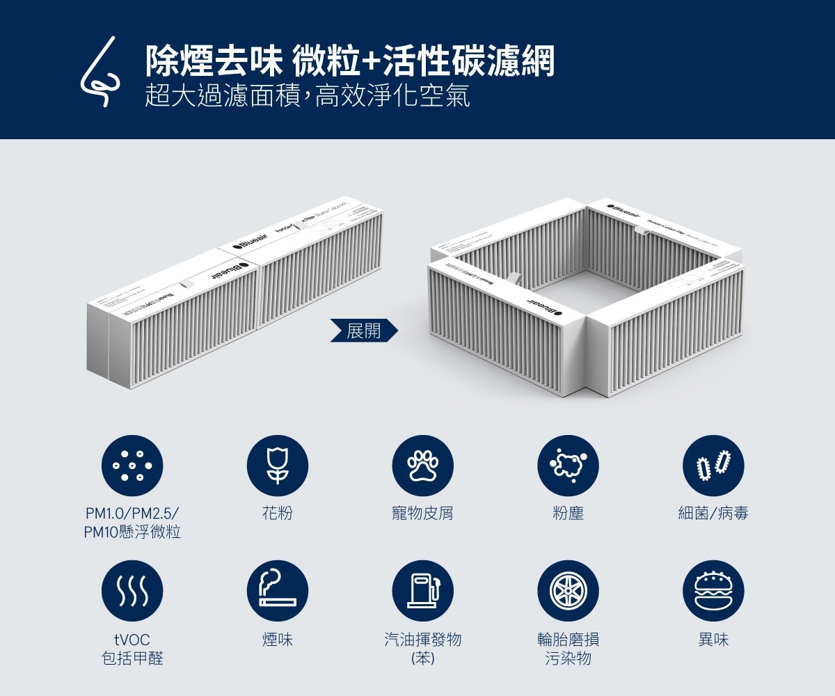 Blueair 車用空氣清淨機(P1)濾網，除煙去味，微粒加活性碳濾網，超大過濾面積，高效淨化空氣。