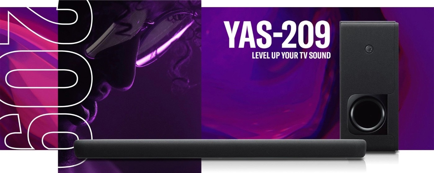 Yamaha 2.1聲道 兩件式家庭劇院組含重低音 YAS-209，DTS Virtual:X虛擬3D環繞音效，無線重低音揚聲器，Clear Voice提升對話清晰度，Bluetooth 串流音樂。