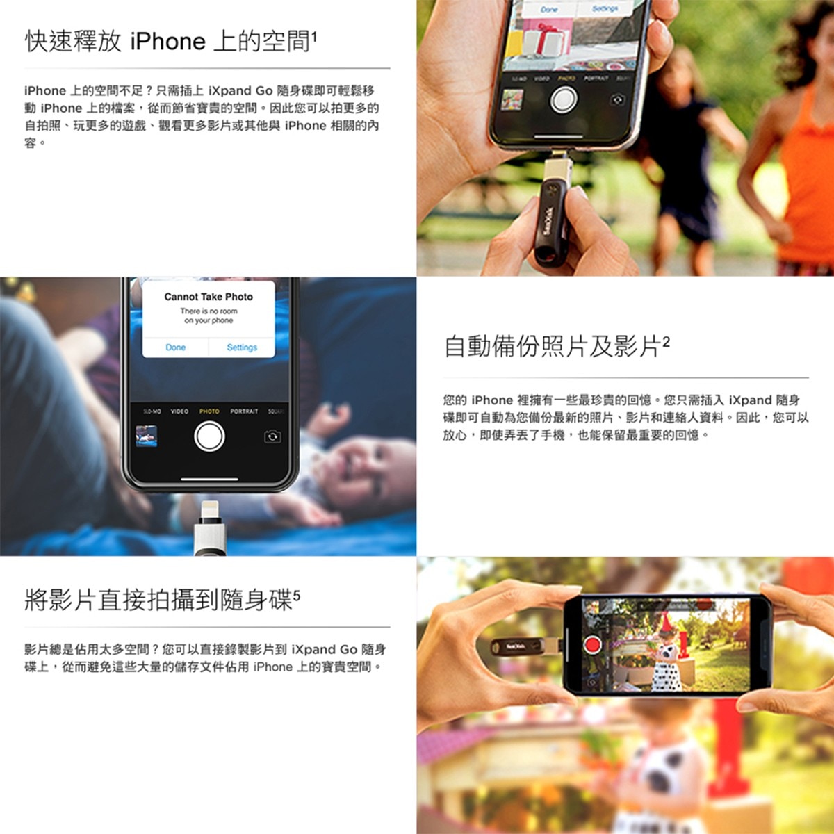 SANDISK APPLE雙頭碟,128GB IXPAND USB3.0,支援IOS / PC,快速釋放iPhone上的空間,自動備份照片及影片,將影片直接拍攝到隨身碟.