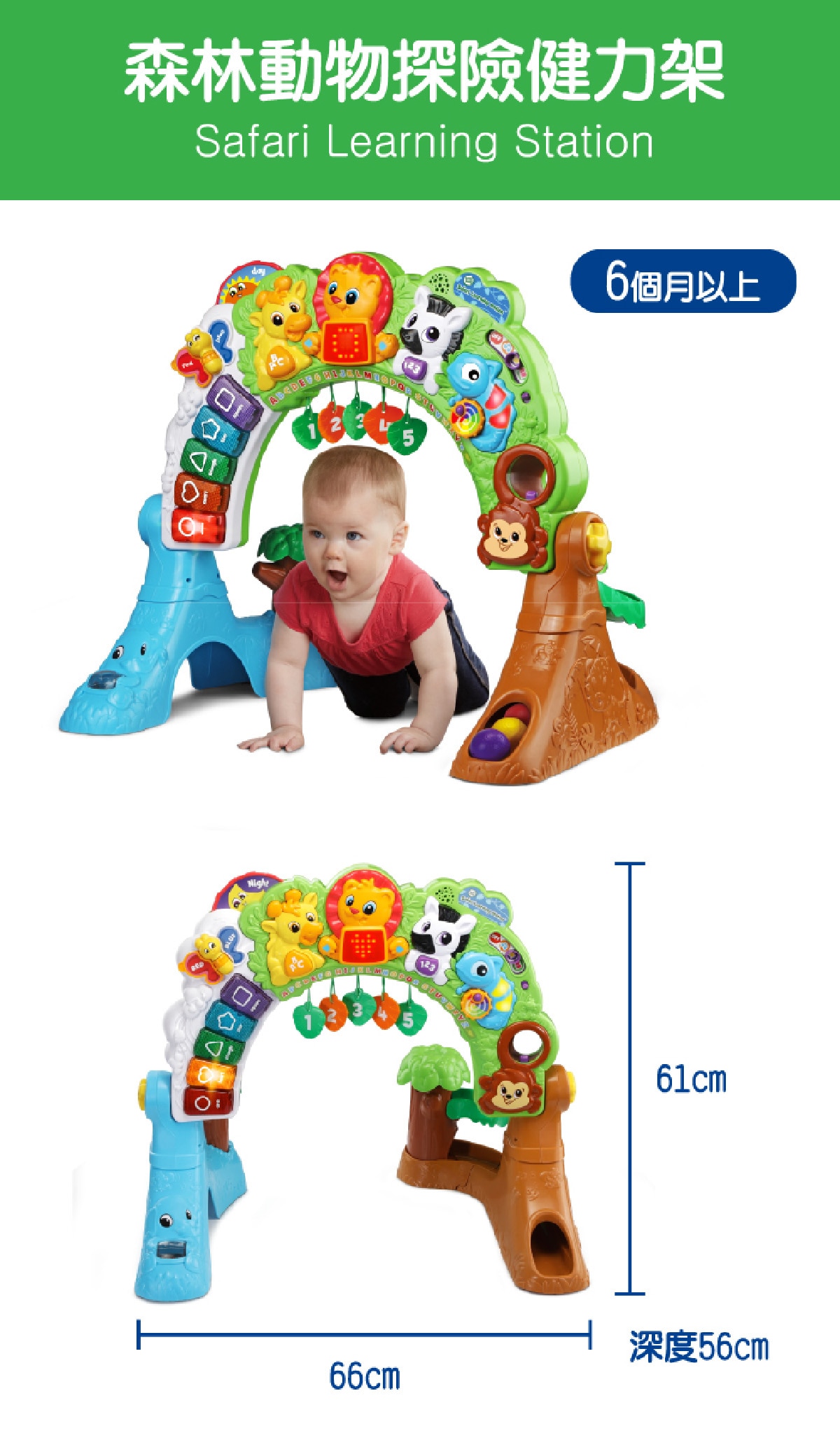 森林動物探險健力架，適用於6個月以上幼兒。