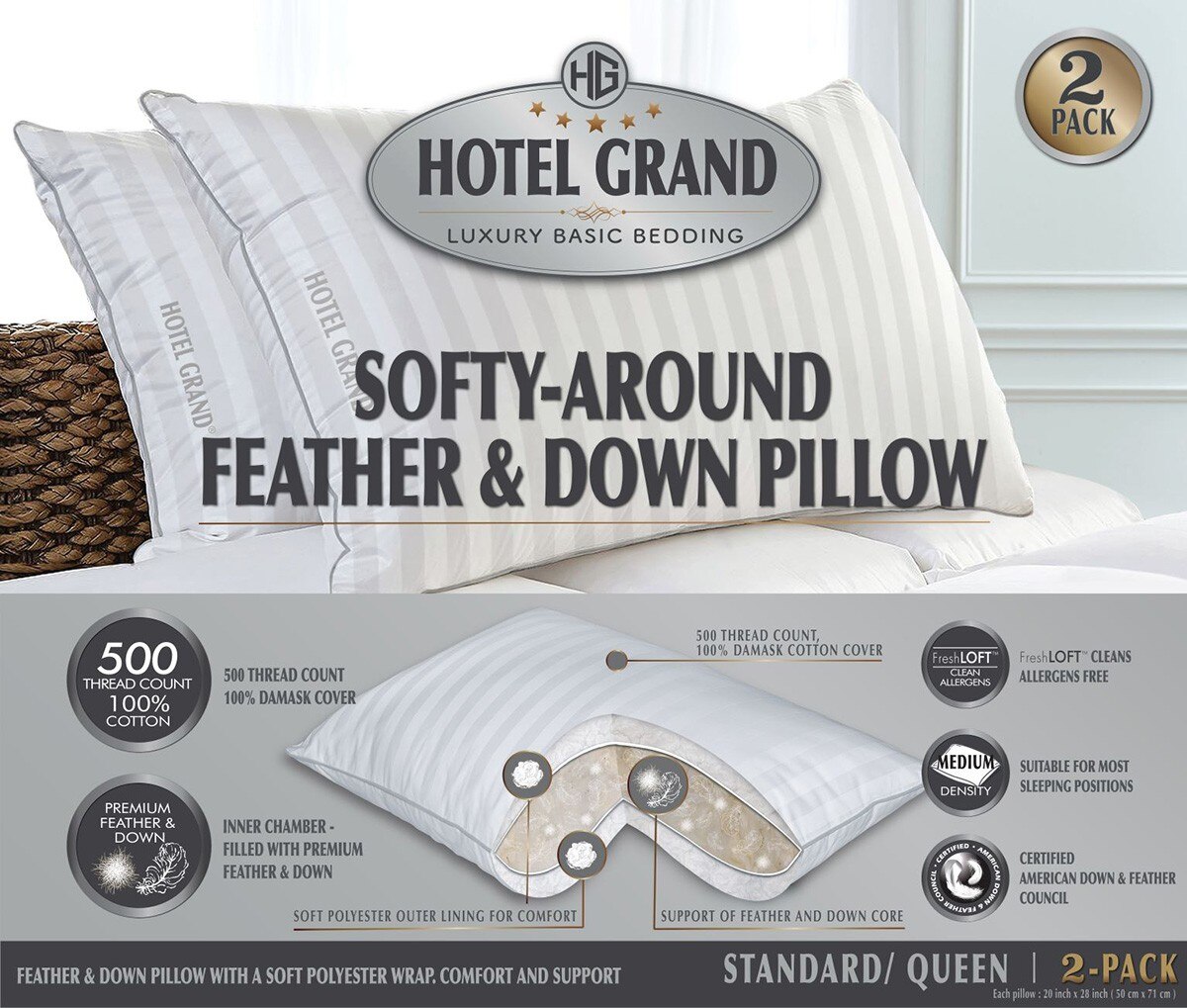 Hotel Grand 舒適羽毛枕2入50 X 71 公分 Costco 好市多線上購物