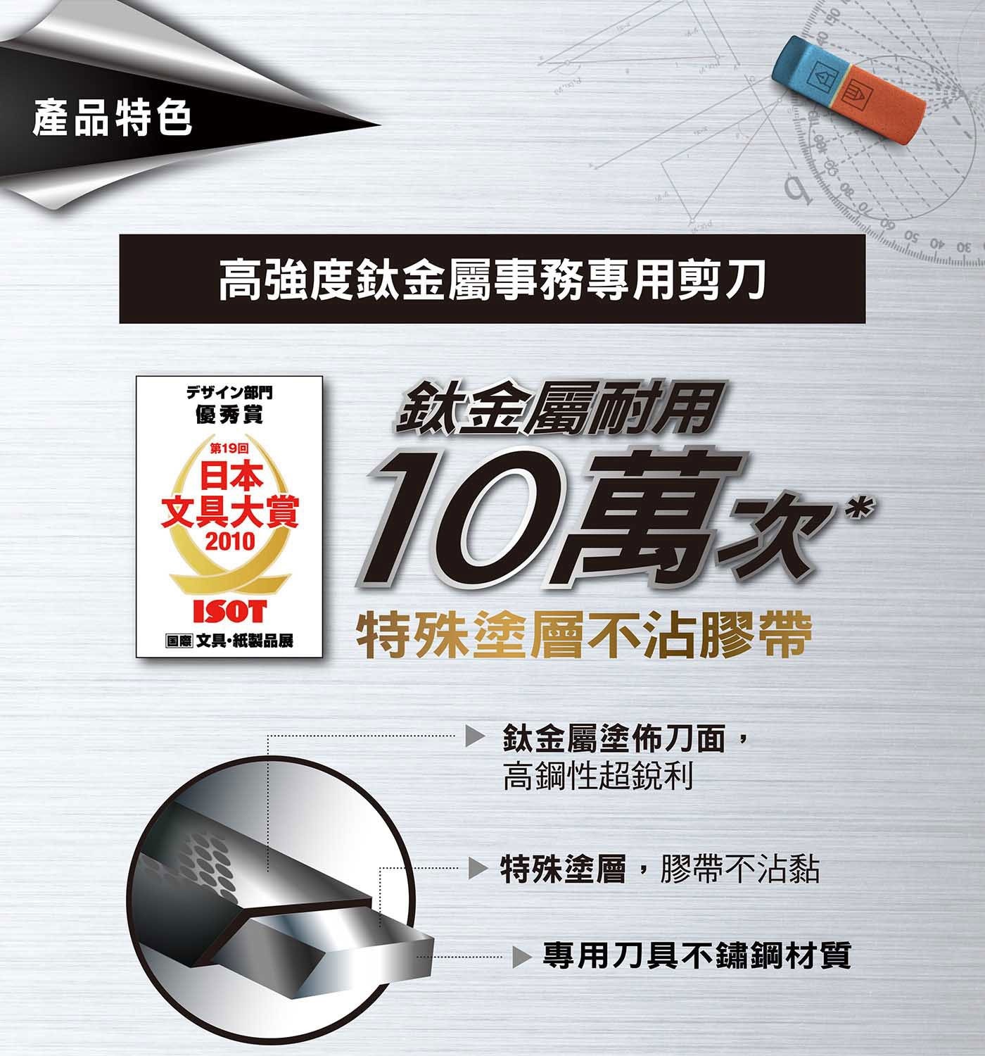 3M Scotch 事務剪刀三入組，鈦金屬剪刀超耐剪不易鈍，超銳利事務剪刀，符合人體工學，橡膠握柄，使用不費力，刀刃不易鬆脫，刀刃延伸至握柄，一體成形。可剪膠帶、鋁箔、布、厚紙板、護貝紙、照片。