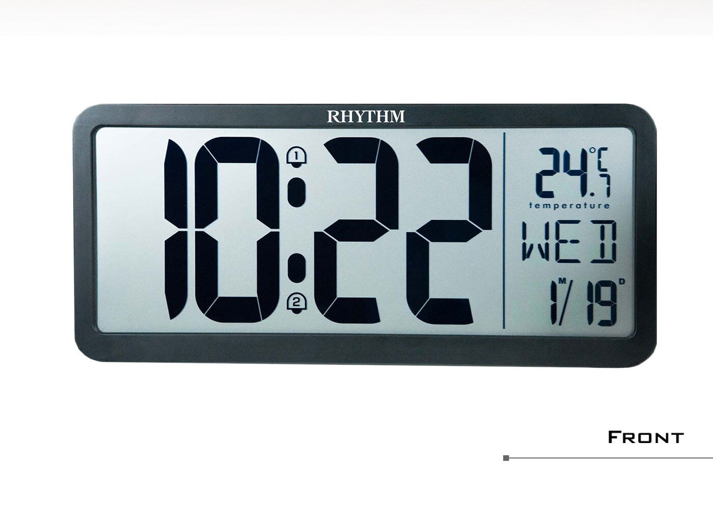 麗聲鐘溫度日曆電子鐘，液晶顯示時間、日期、星期、溫度，12/24小時切換，華氏／攝氏溫度切換，座掛兩用鐘。