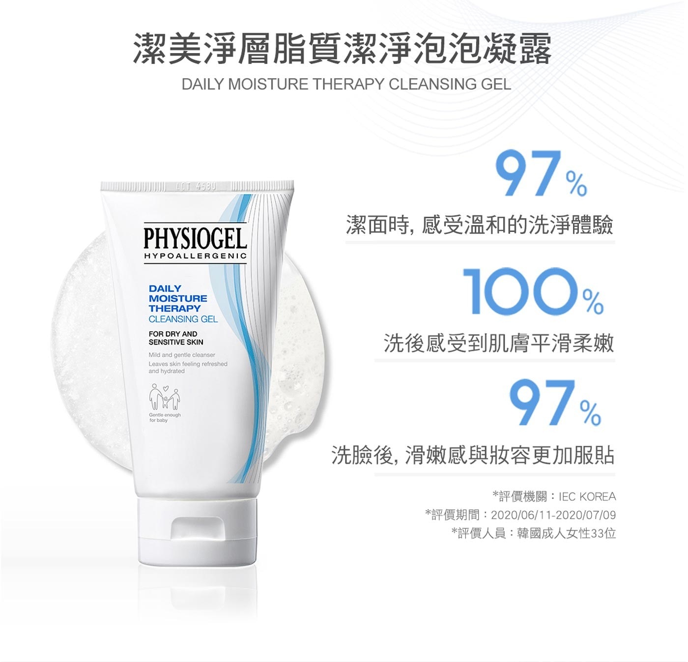 PHYSIOGEL 潔美淨層脂質無皂鹼潔膚乳，韓國醫美品牌，無皂鹼、濕洗乾擦兩用，溫和潔淨，專為乾燥敏弱性肌膚設計。溫和潔淨肌膚，專為乾燥敏弱性肌膚設計的潔膚乳，不含皂，SCI配方溫和潔淨肌膚。