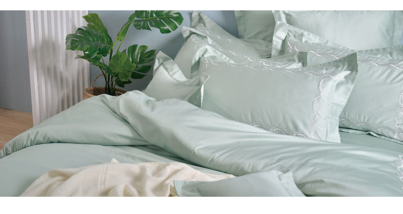 La Belle 雙人特大300織純棉刺繡被套床包4件組 藤蔓款 蒑草綠