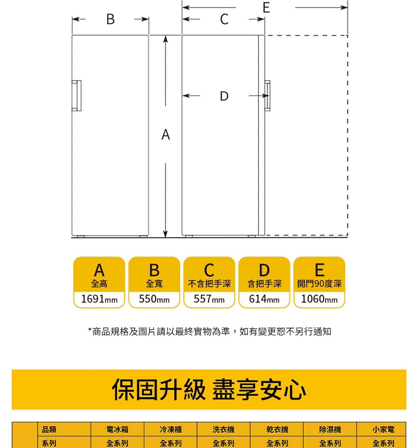 立體循環冷流均勻冷凍食材 自動除霜 快速冷凍功能 可自由調整層架 可付費到府改門洽原廠客服