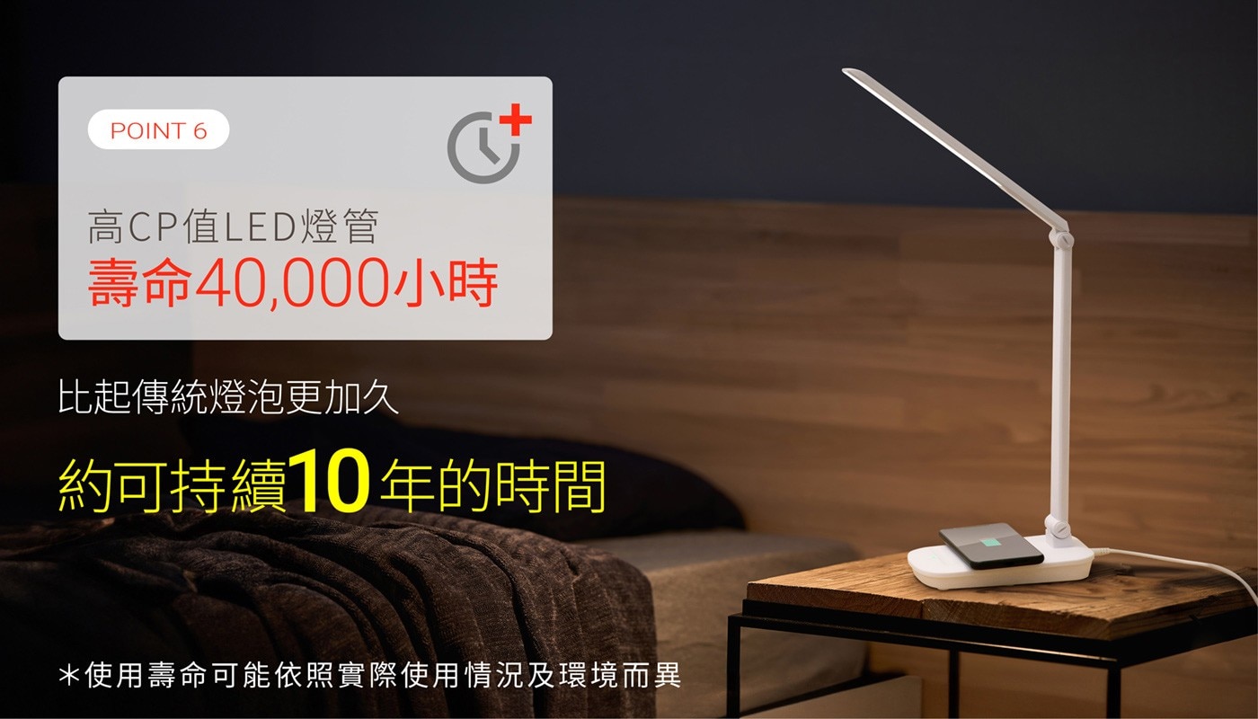 IRIS OHYAMA Qi 無線充電檯燈，4檔亮度選擇，觸控式開關設計，Qi無線充電。