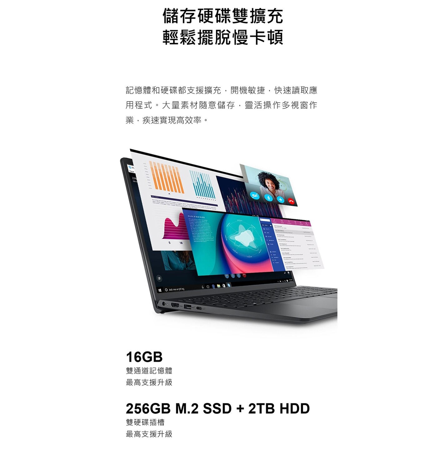Dell Vostro 15.6吋 輕薄商務筆電 V15-3525-R1608BTW，高擴充、高性價比、AMD® Ryzen 5 5625U、AMD Radeon 顯卡，支援SSD+HDD雙硬碟，具獨立數字鍵盤。