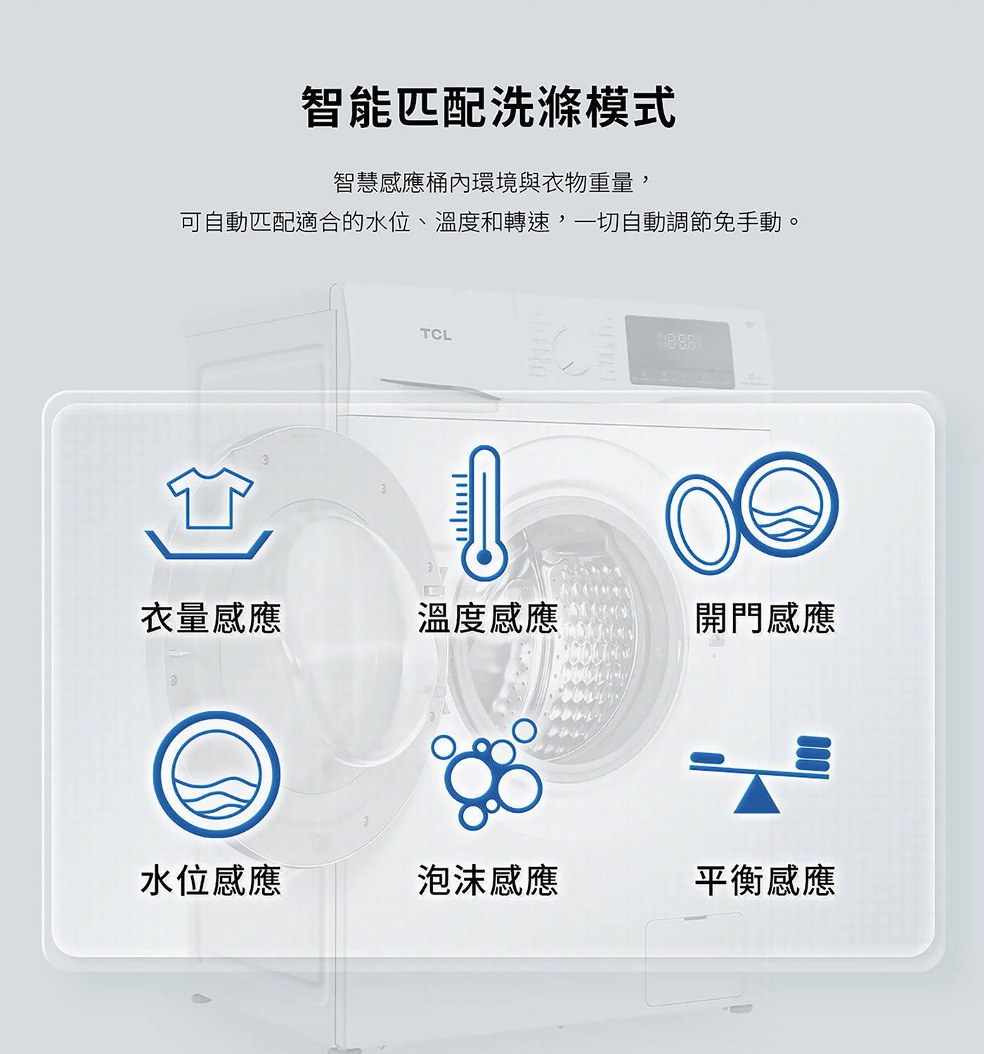 TCL 蒸洗脫烘變頻滾筒洗衣機 10/7公斤 智能匹配洗滌模式感應筒內環境與衣物重量自動匹配適合水位/溫度/轉速