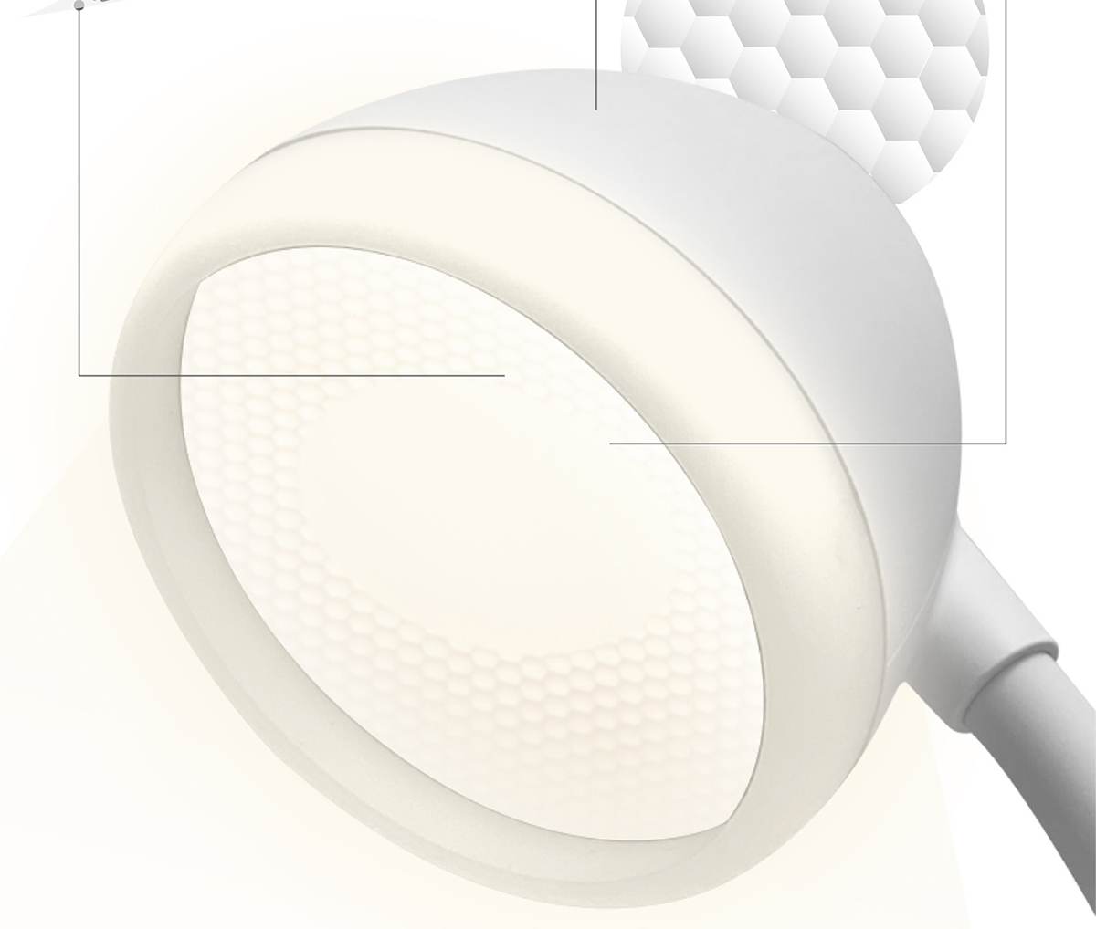 飛利浦 小精靈多功能充電式 LED 檯燈燈頭設計壓克力柔光環不僅增大了照射範圍在確保亮度足夠的前提下也進一步提升了光線的柔和度