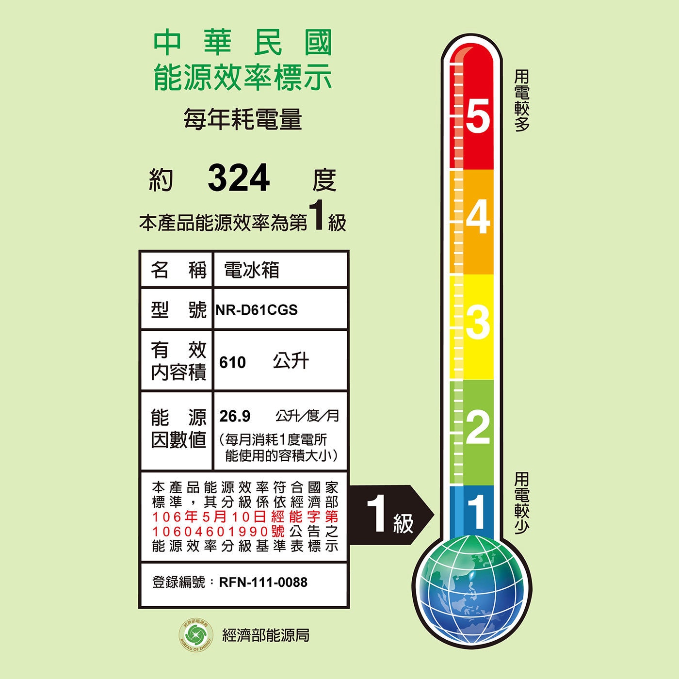 國際牌 610公升 四門冰箱 NR-D61CGS-N能源效率1級