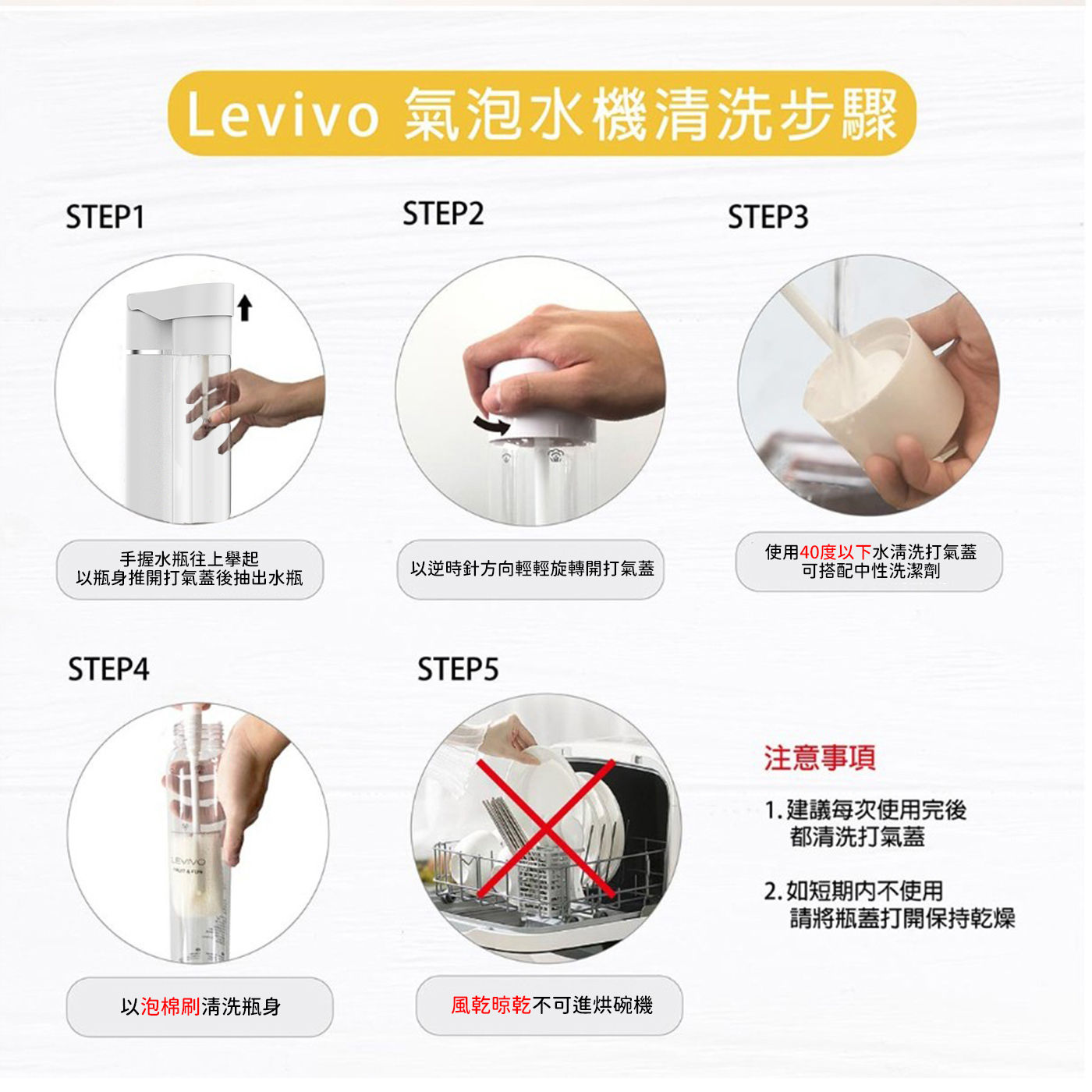 Levivo 氣泡水機組 清洗步驟