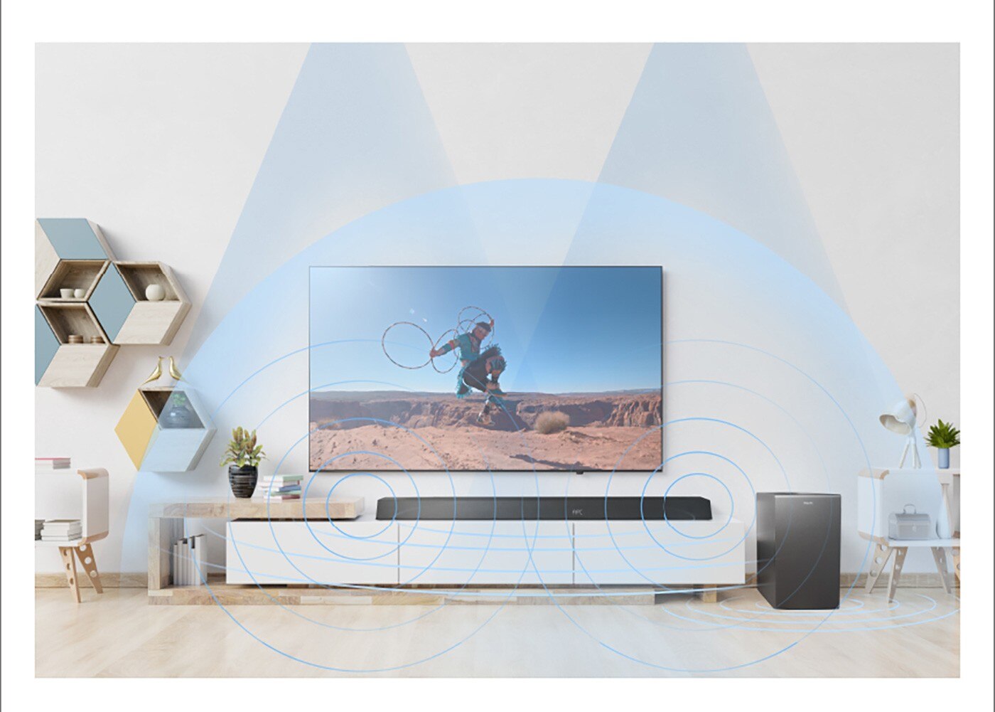 飛利浦 3.1.2 無線重低音家庭劇院Soundbar TAB8947/96 配備強勁的8吋無線重低音喇叭