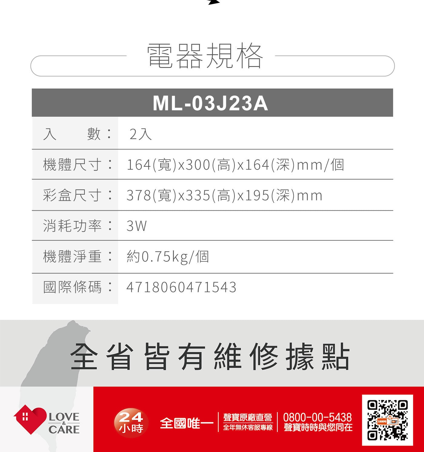 聲寶 吸入式UV捕蚊燈 ML- 03J23A適用約15坪空間。