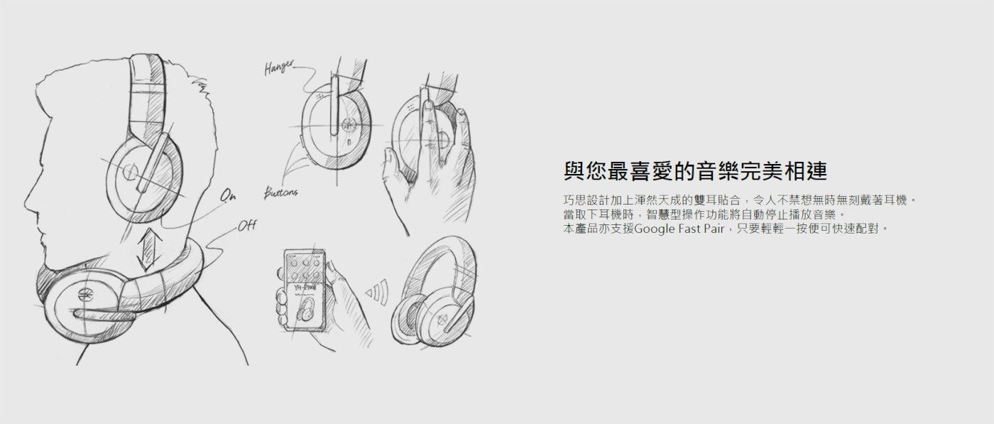 Yamaha 無線進階降噪耳罩耳機與您最喜愛的音樂完美相連巧思設計加上渾然天成的雙耳貼合令人不禁想無時無刻戴著耳機