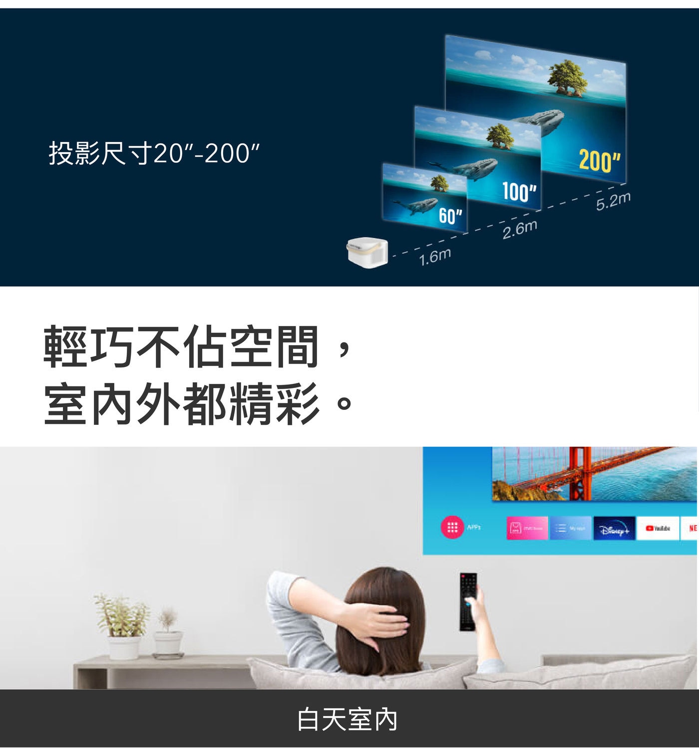 OVO 百吋無框電視 3D增強版 K3-E投影尺寸20