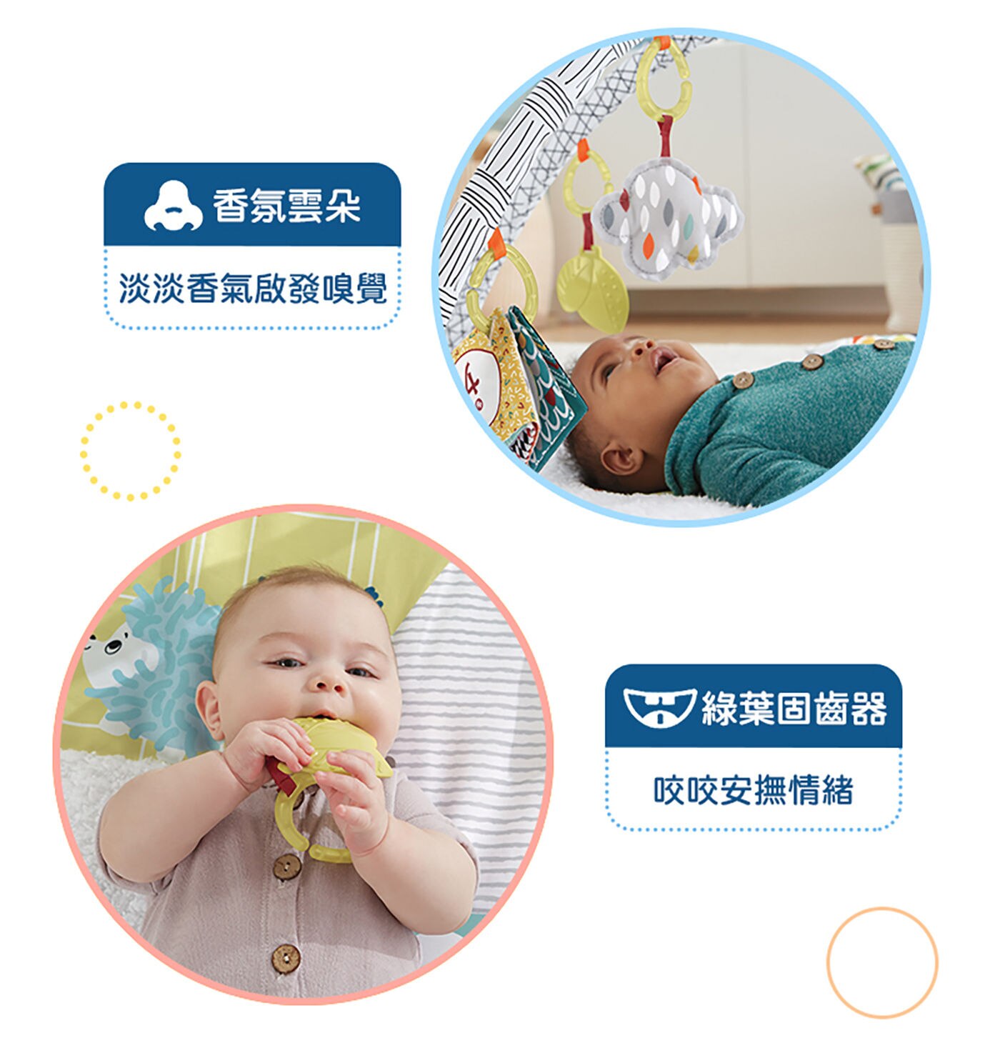 費雪 感官訓練可愛動物健身器香氛雲朵淡淡香氣啟發嗅覺綠葉固齒器咬咬安撫情緒