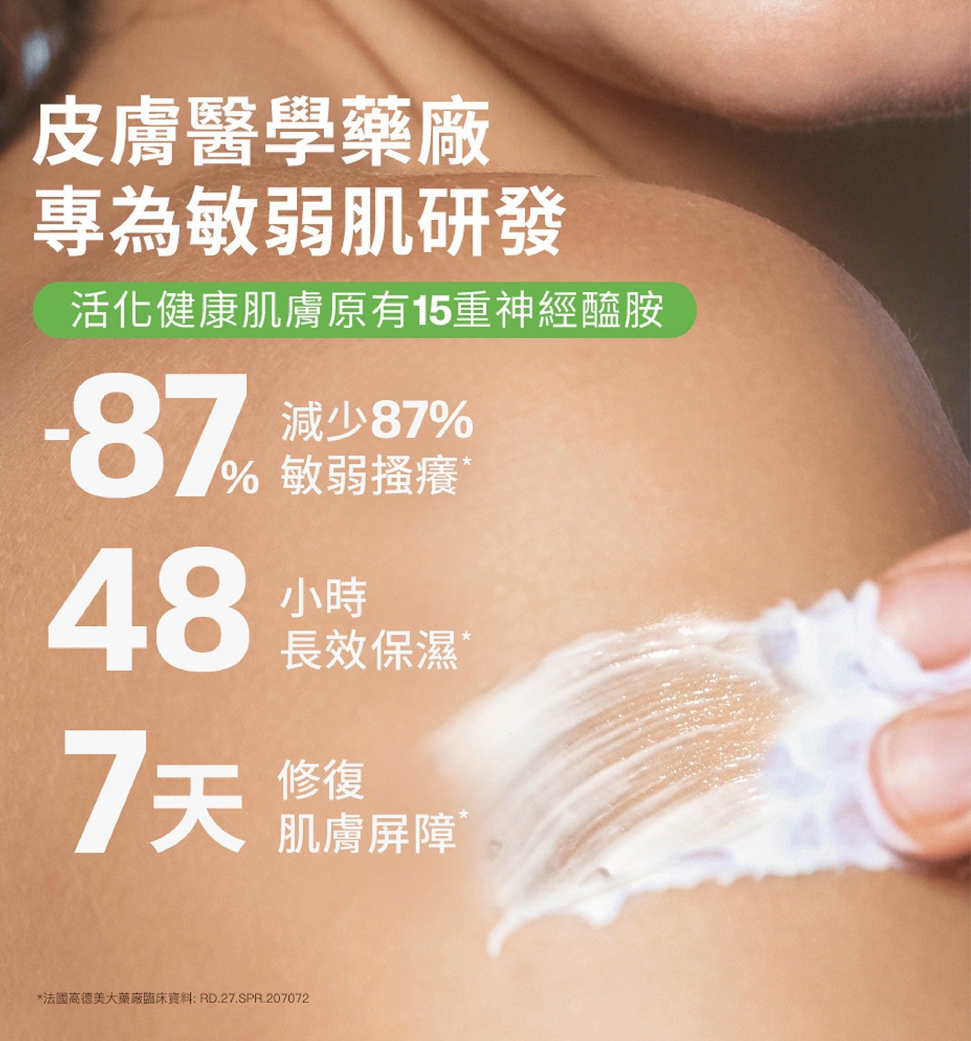 皮膚醫學藥廠專為敏弱肌研發活化健康肌膚原有15重神經醯胺 7天減少87 敏弱搔癢小時長效保濕修復肌膚屏障法國高德美大藥廠臨床資料:RD.27.SPR.2