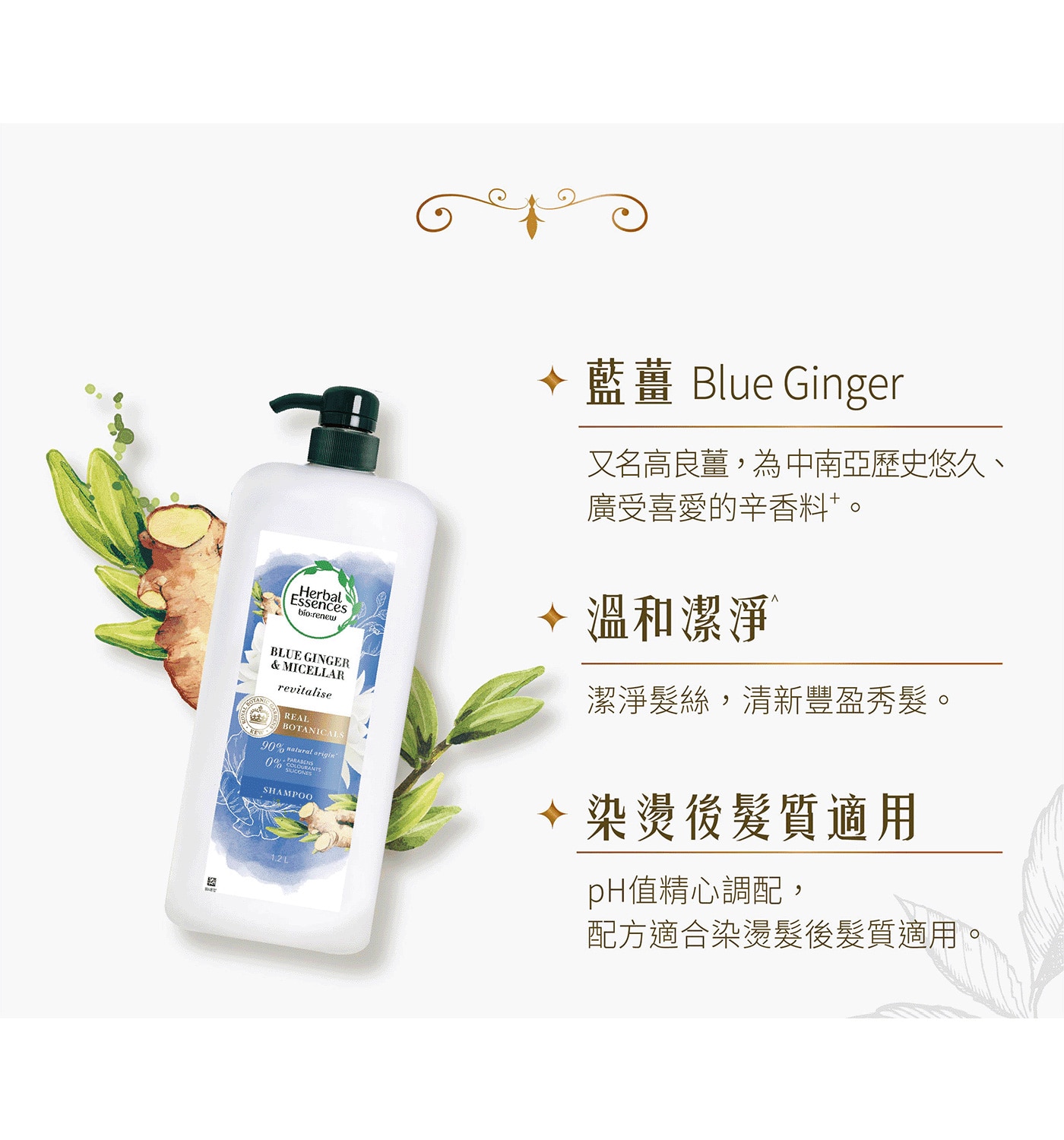 Herbal Essences 藍薑清香豐盈洗髮露 1.2公升溫和潔淨染燙後髮質適用