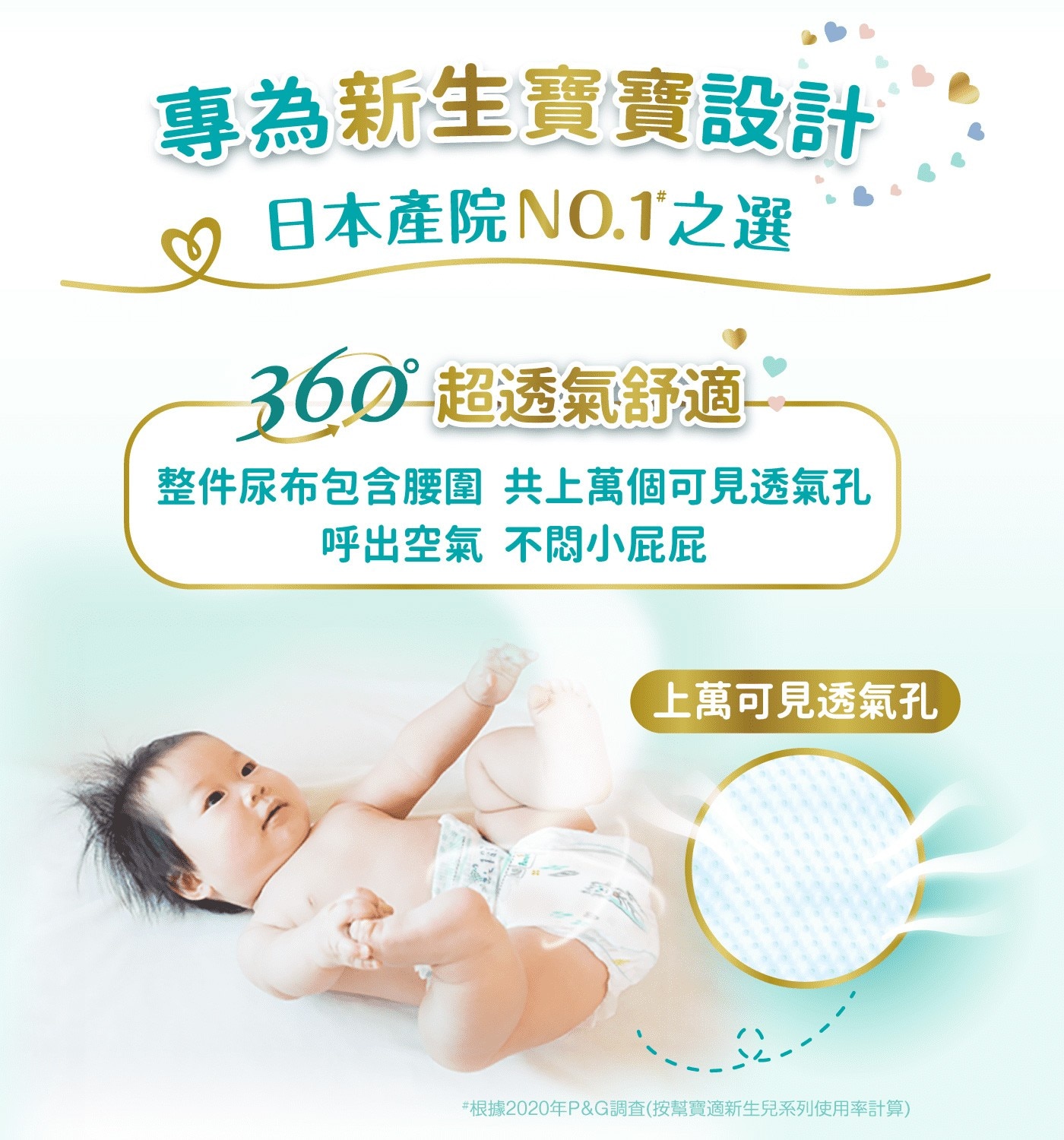 幫寶適一級幫S號專為新生寶寶設計日本產院第一首選整件尿布包含腰圍共上萬個可見透氣孔呼出空氣不悶小屁屁