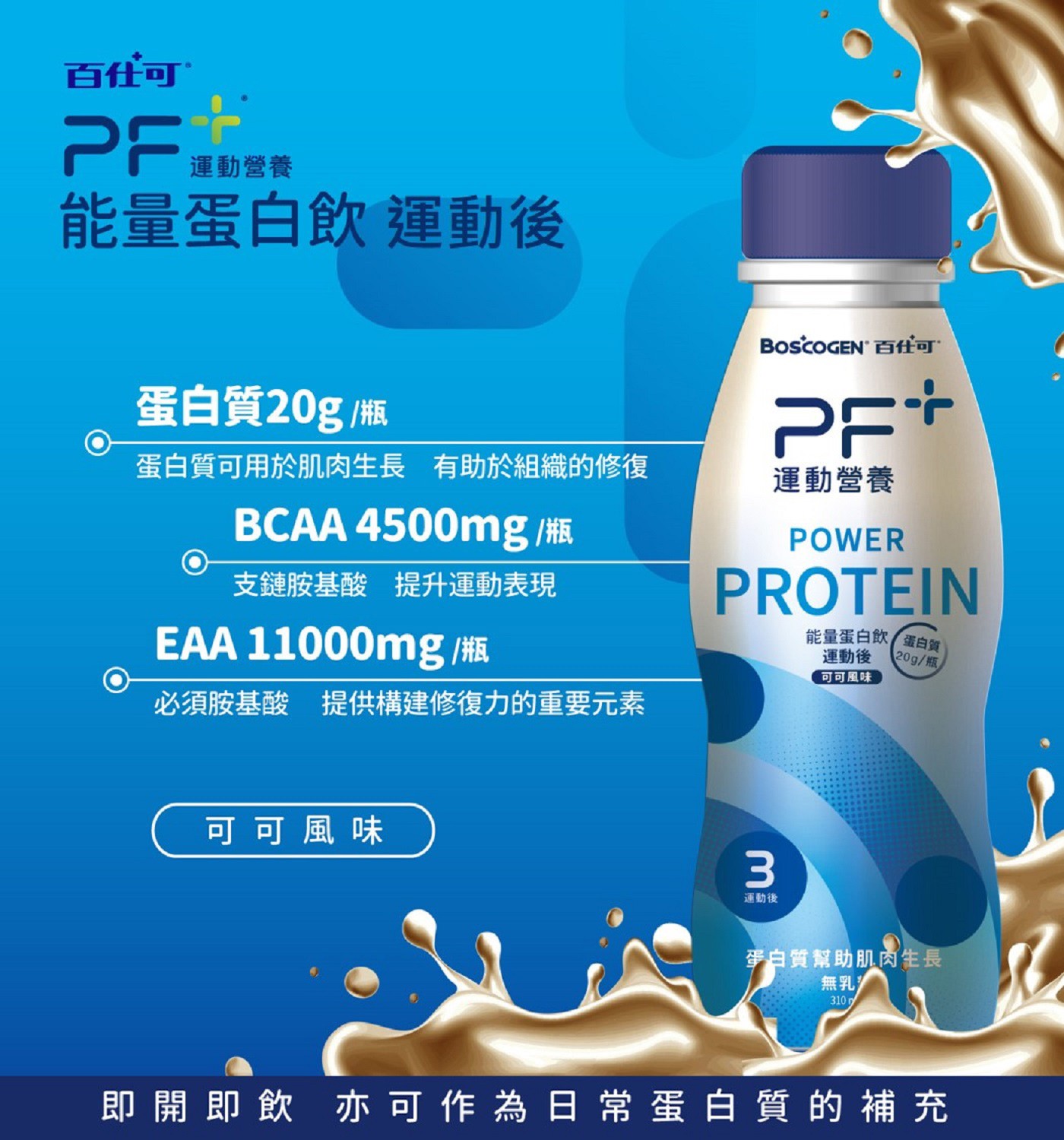 百仕可 PF+ 運動營養 能量蛋白飲 運動後 310毫升 X 12罐符合ISSN國際營養學會建議: 醣類與蛋白質完美組合，隨時保持最佳運動狀態