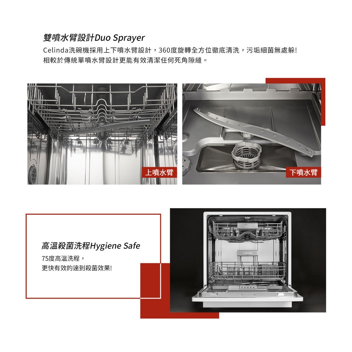 Celinda 8人份獨立式洗碗機 噴水臂設計