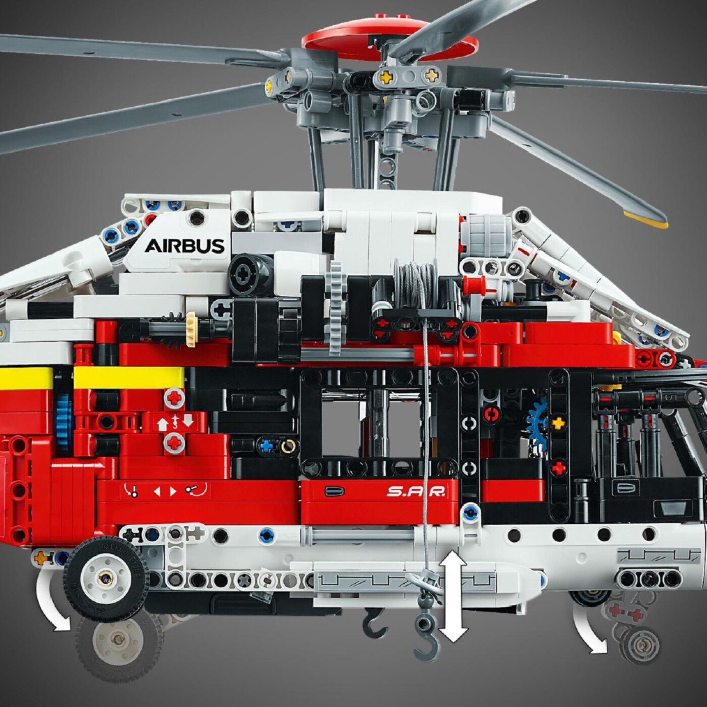 LEGO 科技系列 救援直升機，探索讓直升機運轉的各種功能，機械動力特色包括旋翼與著陸裝置，具備掀式駕駛艙門以及乘座拉門。