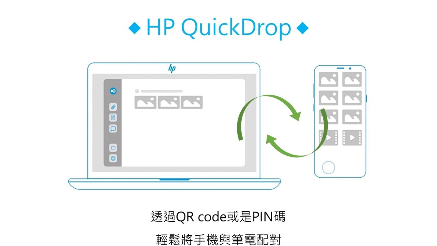 HP Pav Plus Laptop 14-eh1038TU 星曜銀透過QRcode或PIN碼輕鬆將手機與筆電配對