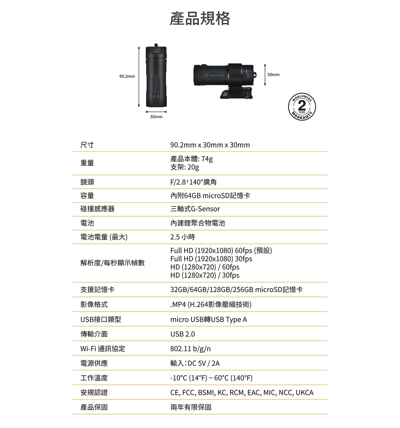Transcend 創見 DrivePro™ 20 機車行車記錄器，附 64G 記憶卡，清晰畫面全都錄，體現安全美學，高感光元件，夜間拍攝也清晰。