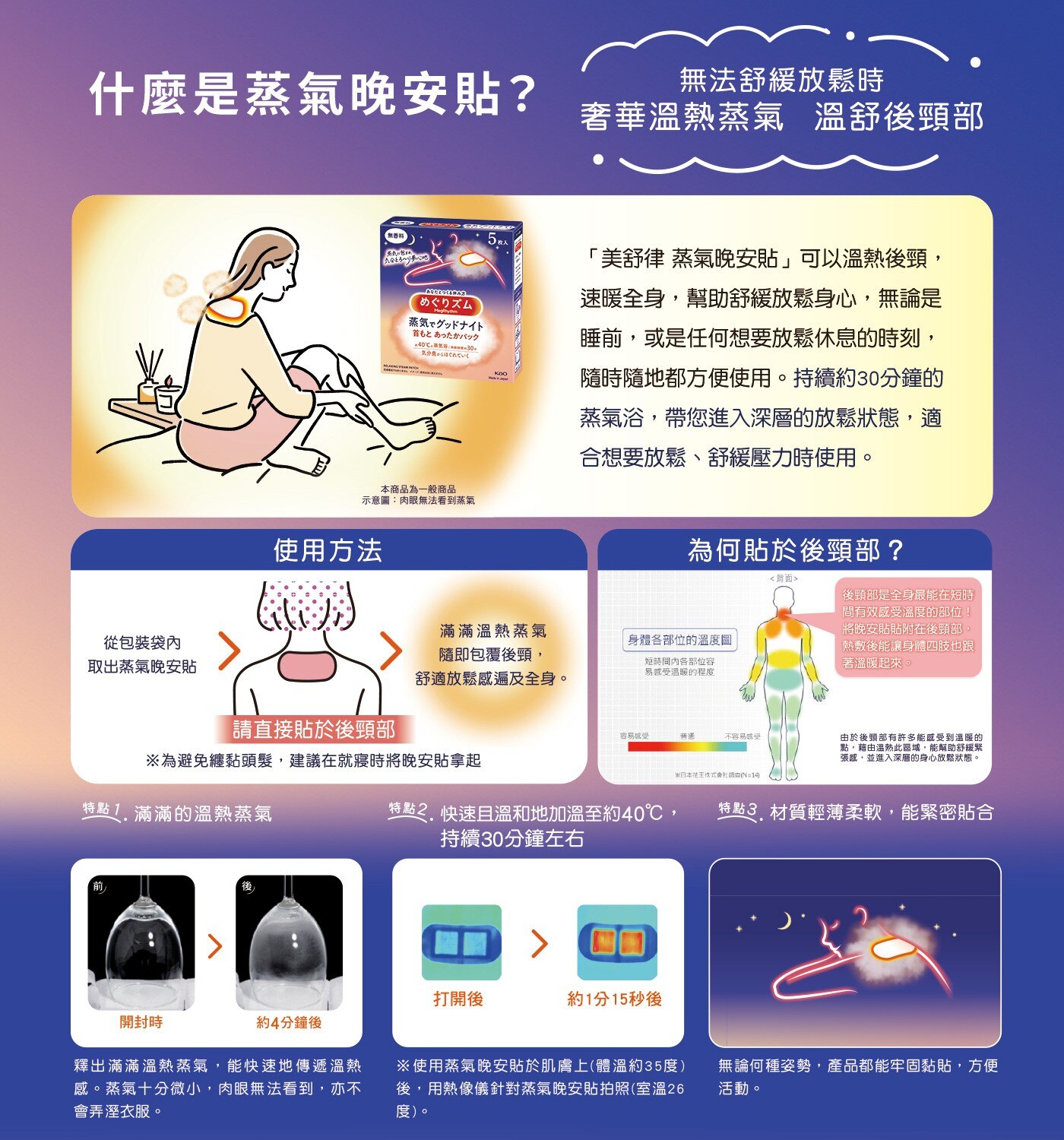 美舒律 蒸氣系列禮盒組，內含蒸氣眼罩、 蒸氣晚安貼、蒸氣溫熱足貼，舒緩疲勞身心，隨時創造自我專屬休息時間。