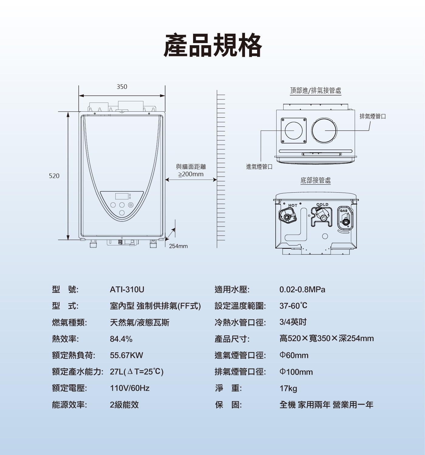 EC AOSMITH GAS WATERHEATEREC AO史密斯瓦斯熱水器27L尺寸約52*35*25公分