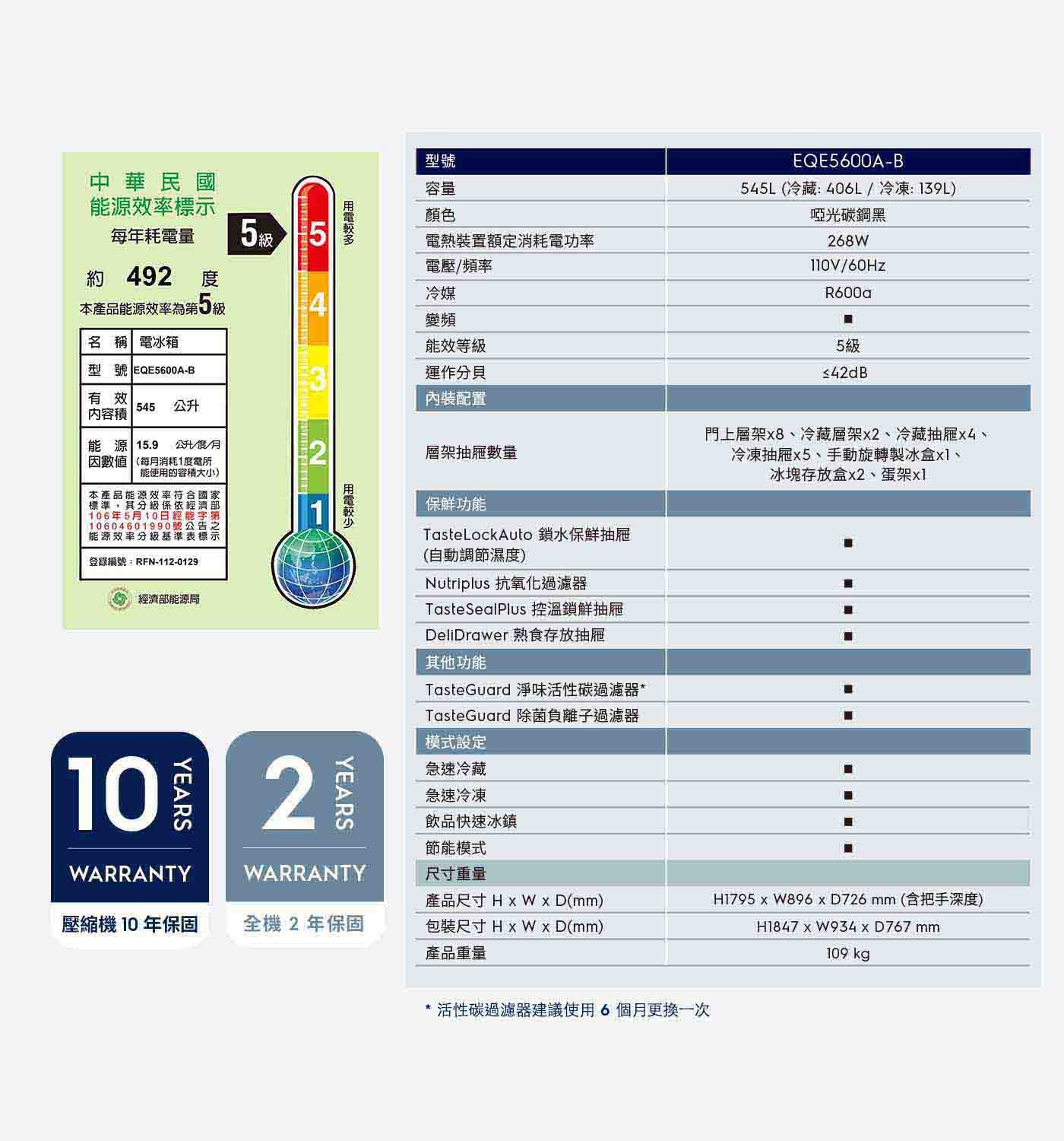 伊萊克斯 545公升 獨立式多門冰箱 EQE5600A-B