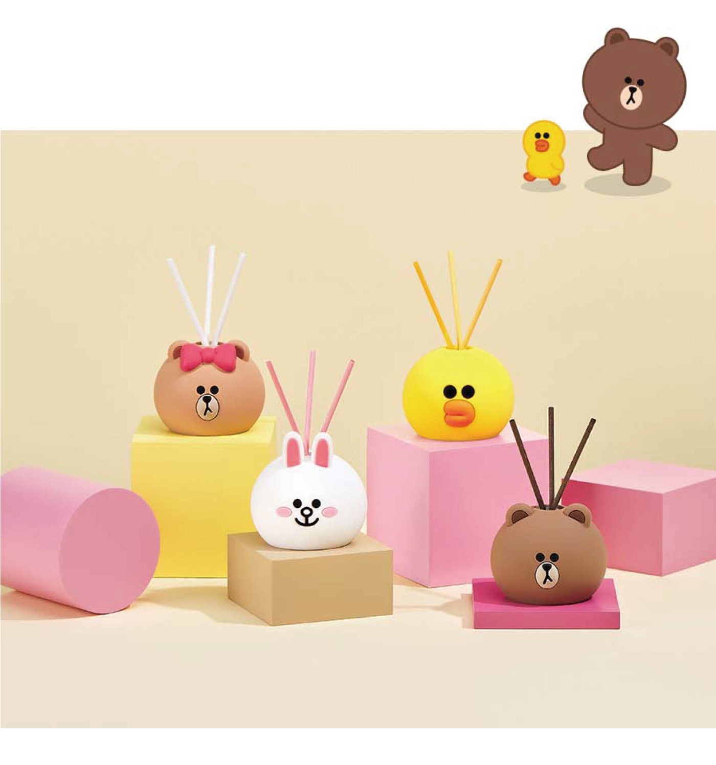 Cocodor LINE FRIENDS 造型系列擴香瓶，推出超萌的「熊大與好朋友們」系列香氛，4款可愛造型擴香，為角色量身打造的可愛香氣。