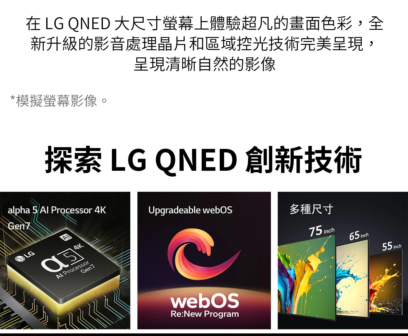 LG 50型 QNED 量子點 4K AI 物聯網顯示器 55QNED80TTA,探索LG QNED創新技術,在大螢幕上體驗超凡的畫面色彩,全新升級的影音處理晶片和區域控光技術,呈現清晰自然的影像