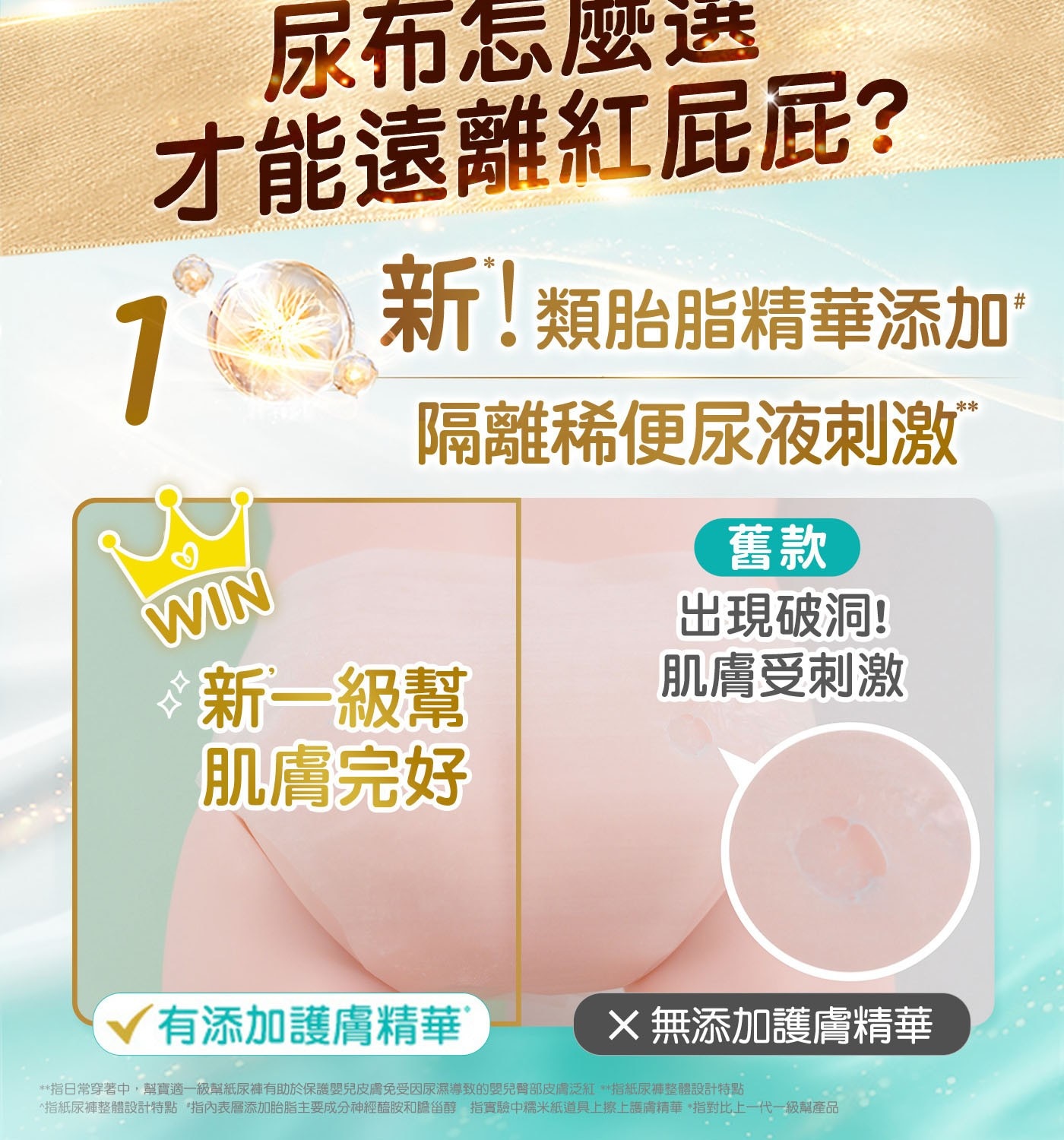 尿布怎麼選 才能遠離紅屁屁? 1 新!類胎脂精華添加 WIN 隔離稀便尿液刺激 舊款 出現破洞!