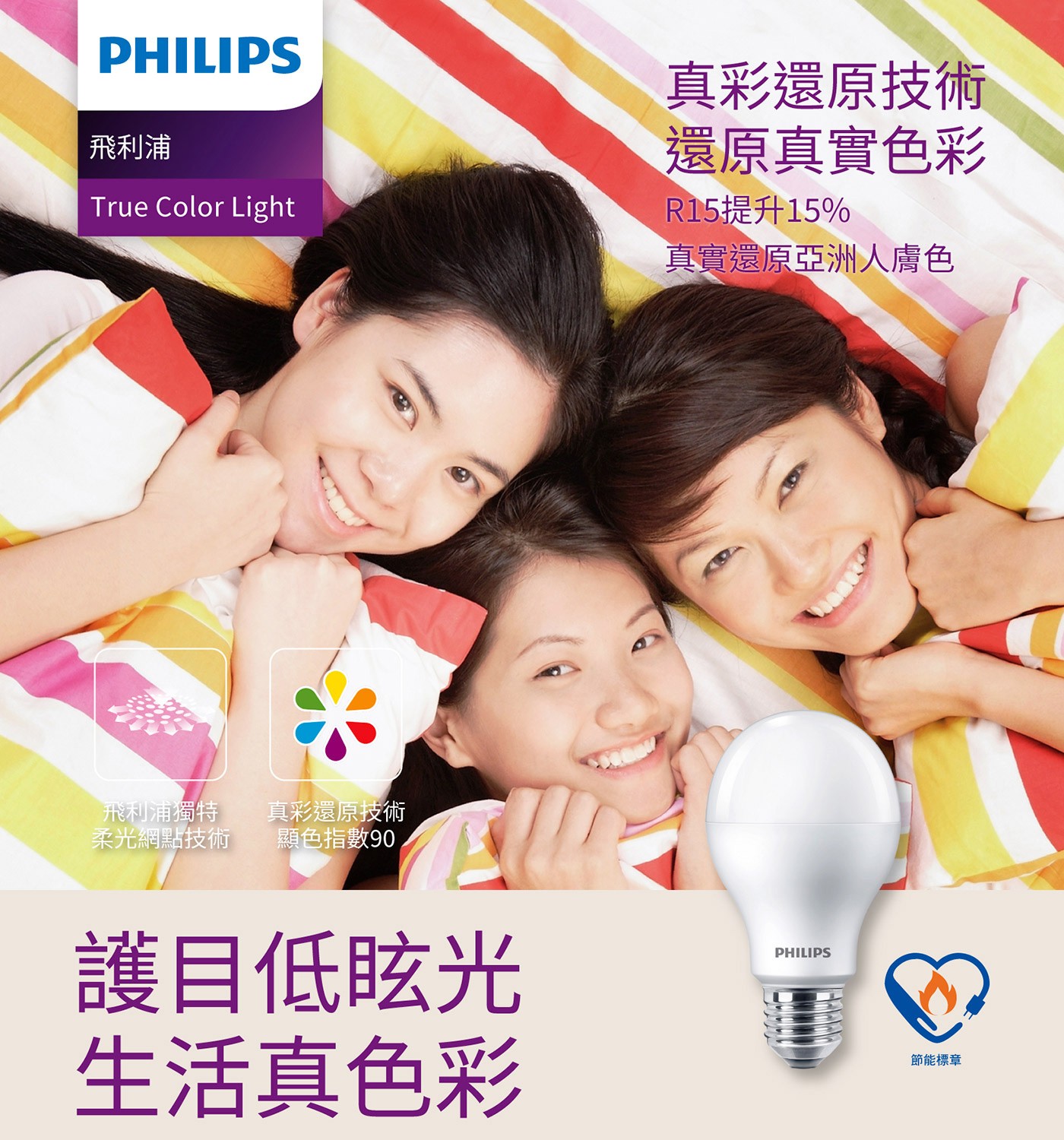 飛利浦 12.5W LED燈泡 4000K 自然色 4入，柔光網點專利技術，高演色性還原色彩CRI 大於≥ 90，無藍光危害、符合光生物安全。