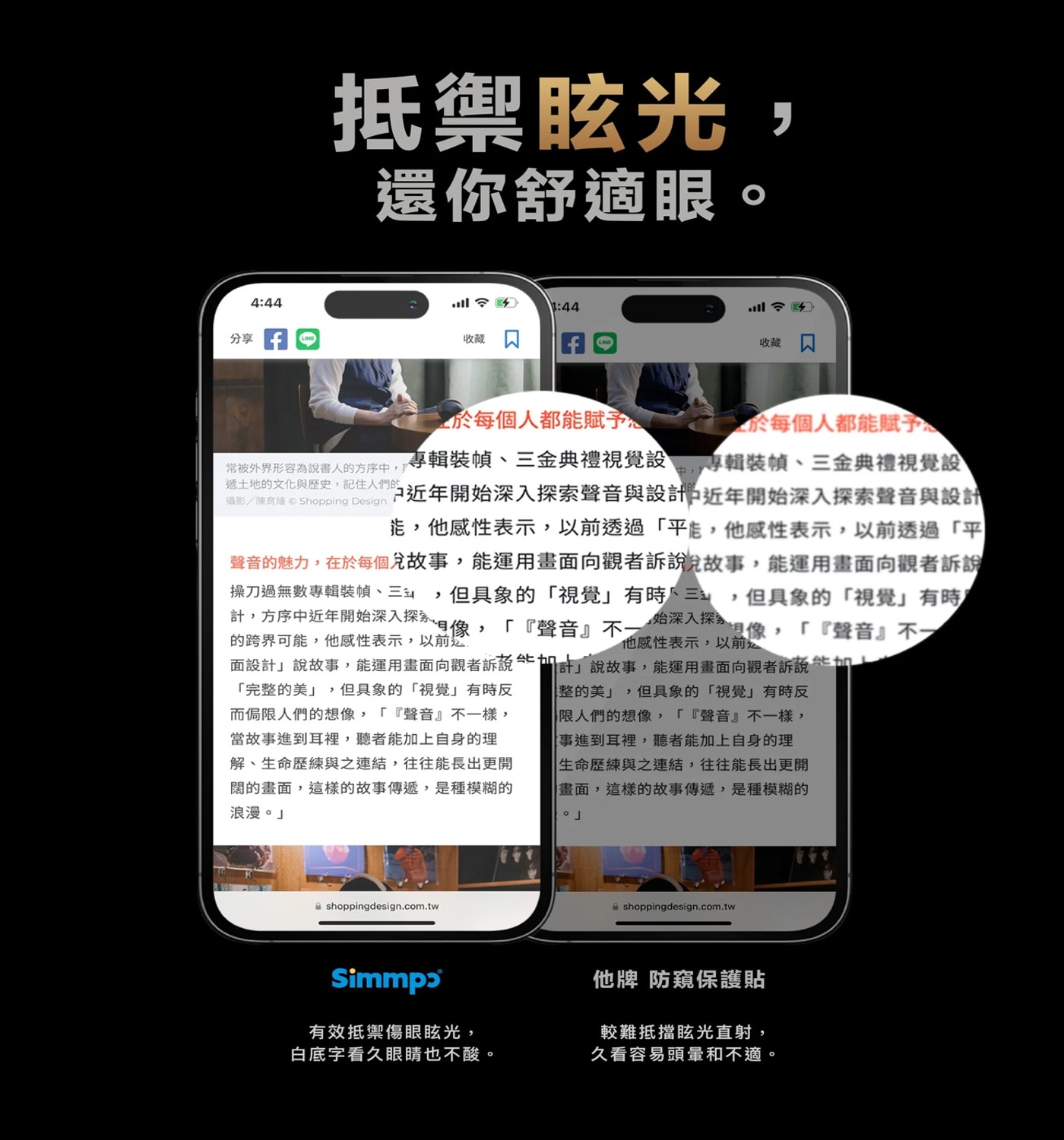 Simmpo 防窺抗藍光保護貼2入組，高透度、極窄防窺角玻璃，結合Simmpo BDI 30抗藍光材料製成！