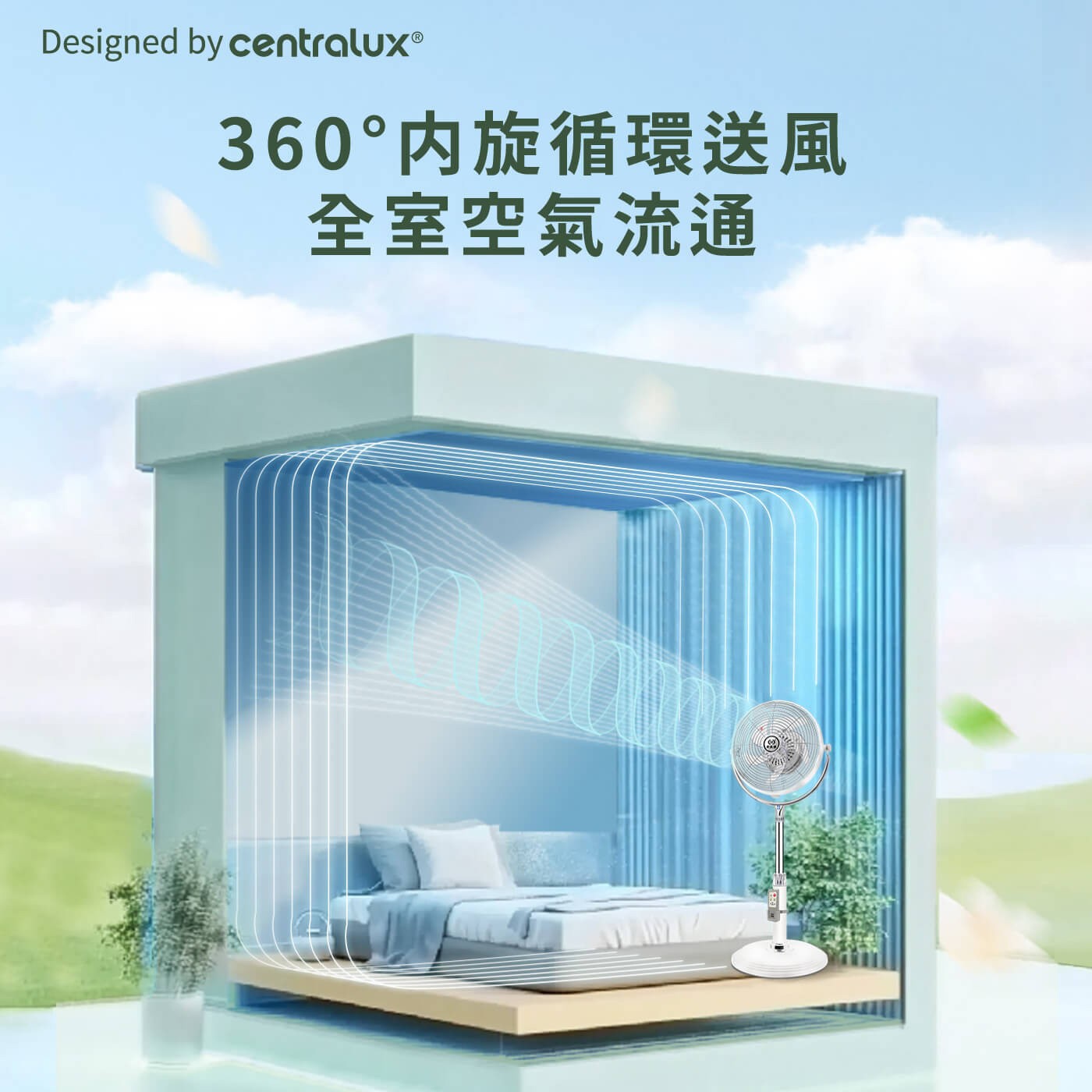 中央牌 12吋DC內旋開關型循環立扇 KDS-121SR，獨創內旋式循環舒適送，DC直流數位變頻馬達，微電腦智能九段微調操控，3D海鷗翼仿生葉片，專利特製圈狀網罩，降低風阻。